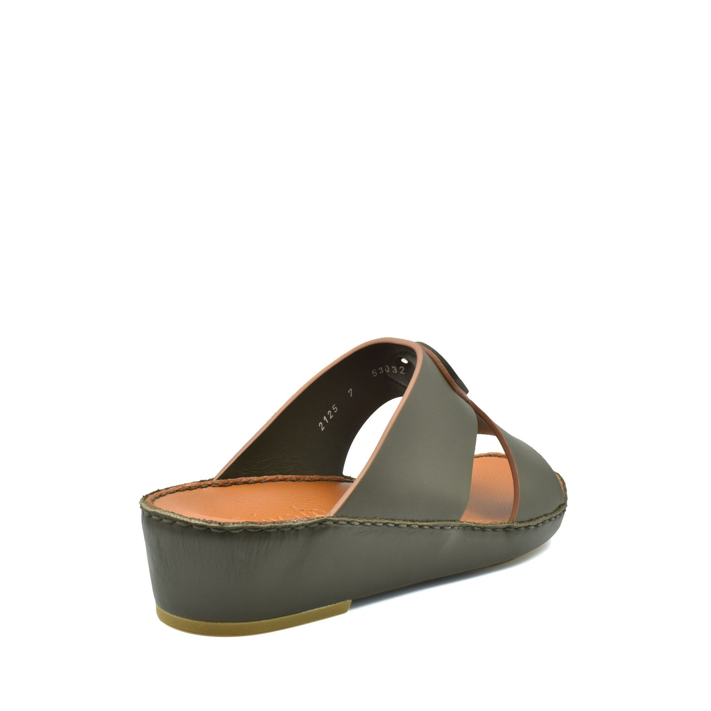 Olive green natural leather slide shoes with cushioned sole and open toe design