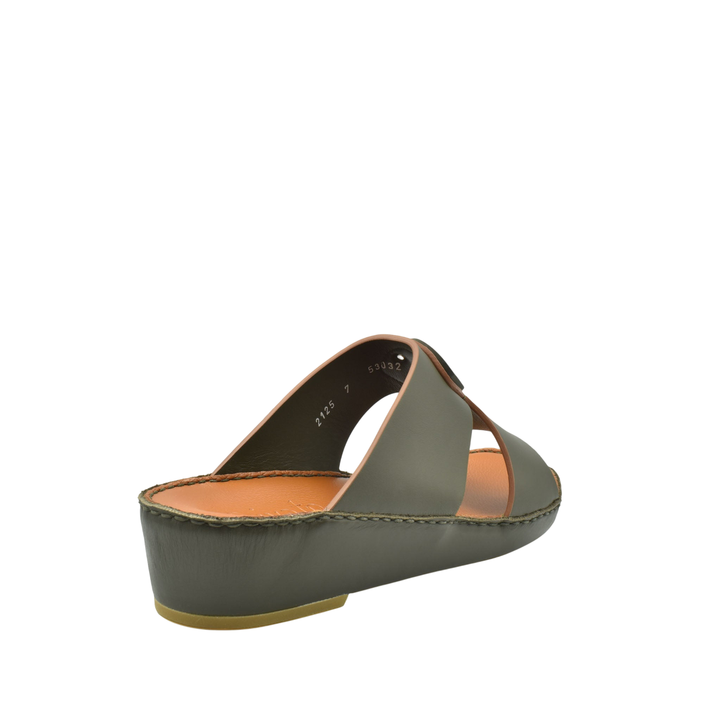 Olive green natural leather slide shoes with cushioned sole and open toe design