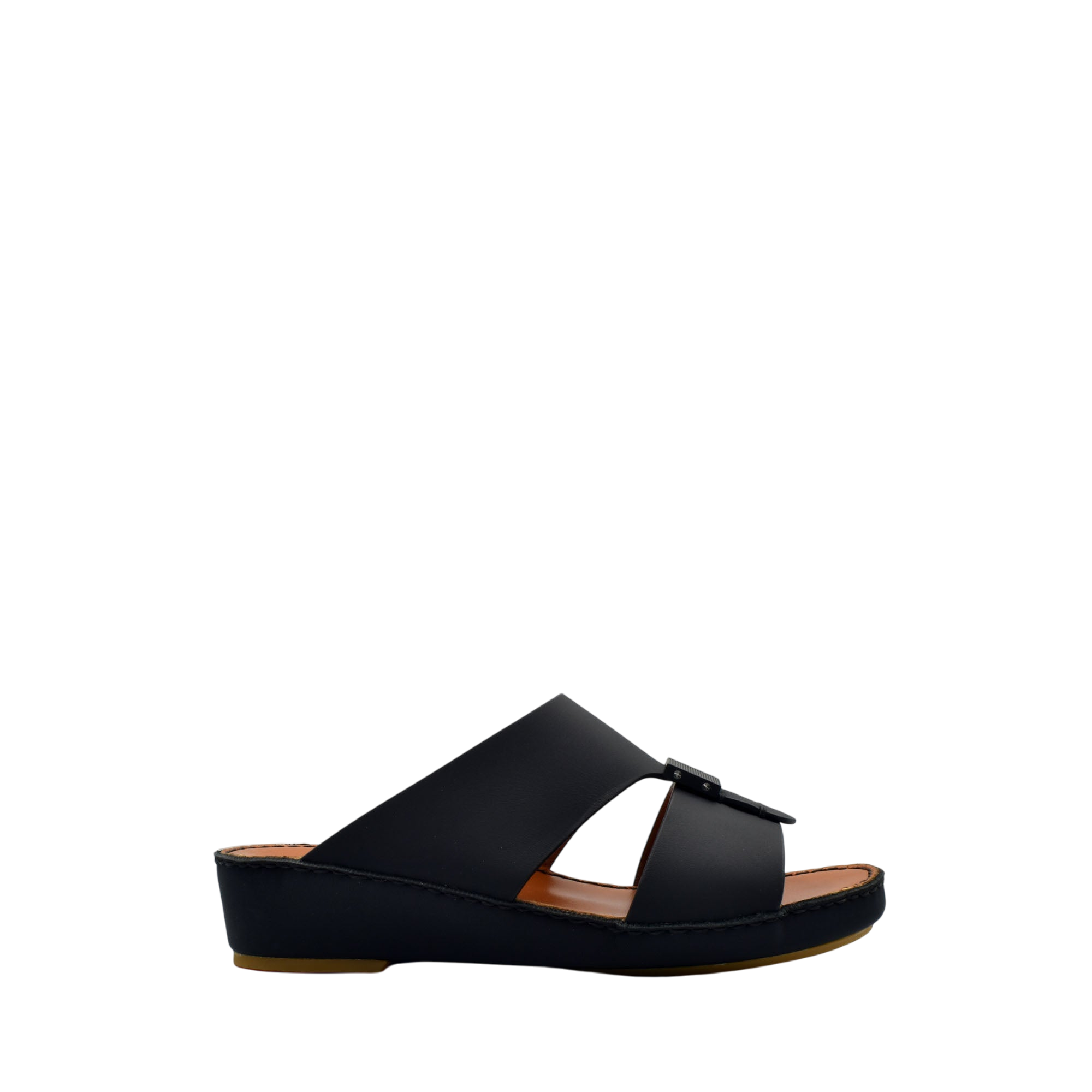 Private rubbercalf kids sandal in black slip-on style with cushioned sole and adjustable buckle