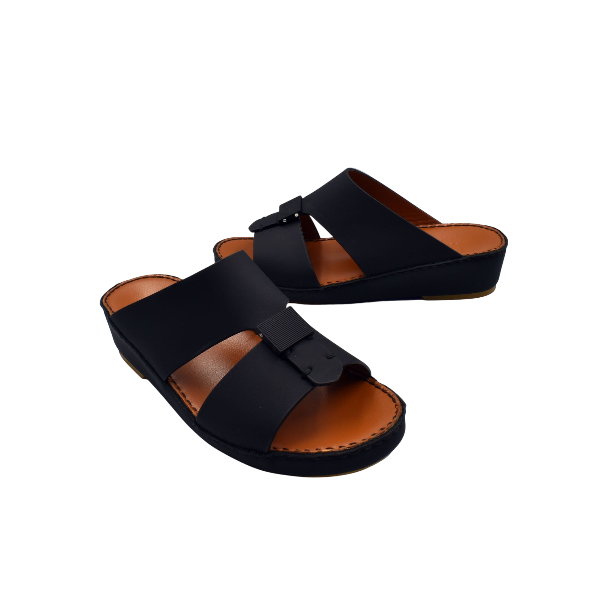 Private rubbercalf kids sandal in black with wide straps and cushioned brown sole for comfort