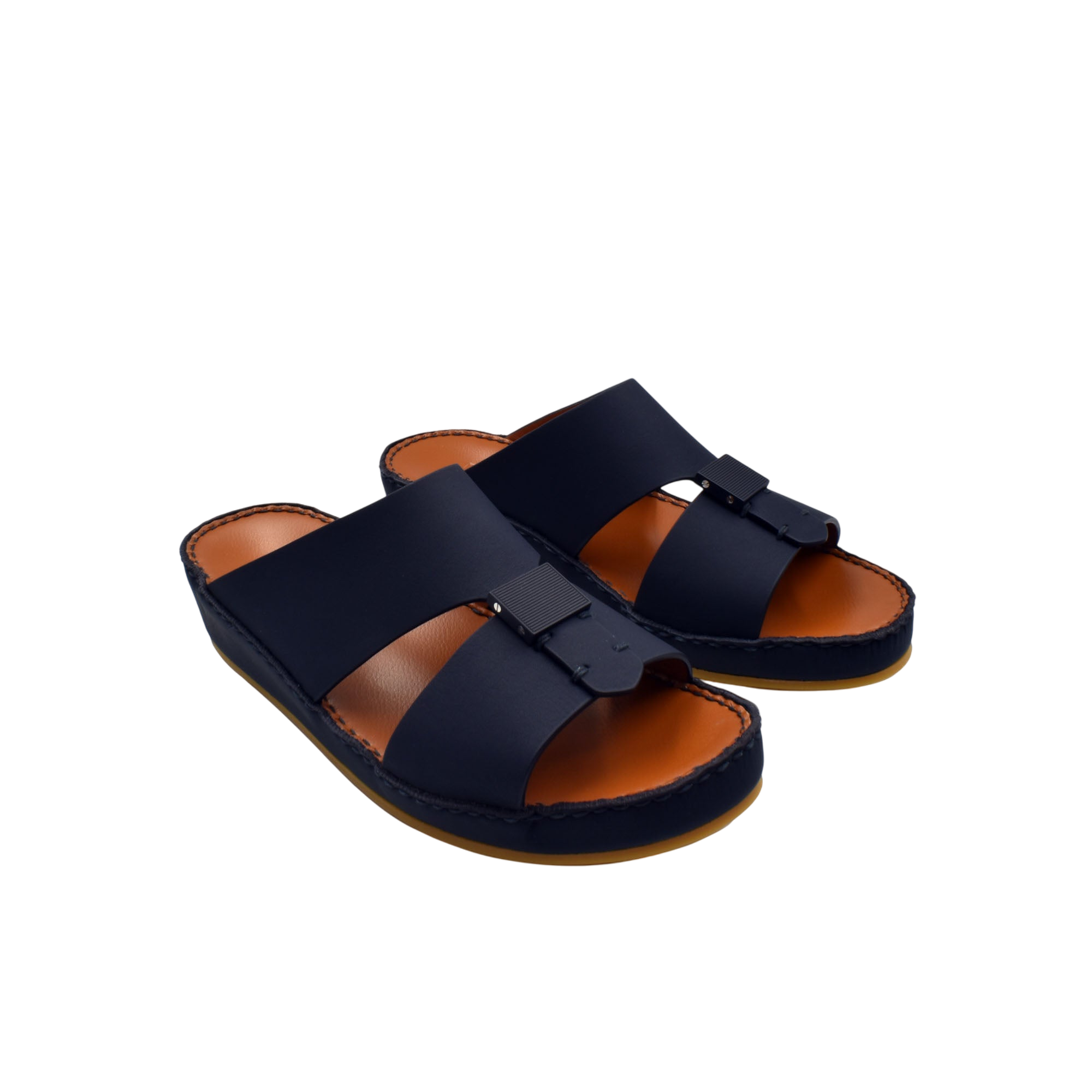 Private rubbercalf kids sandal in black with adjustable straps and cushioned brown footbed