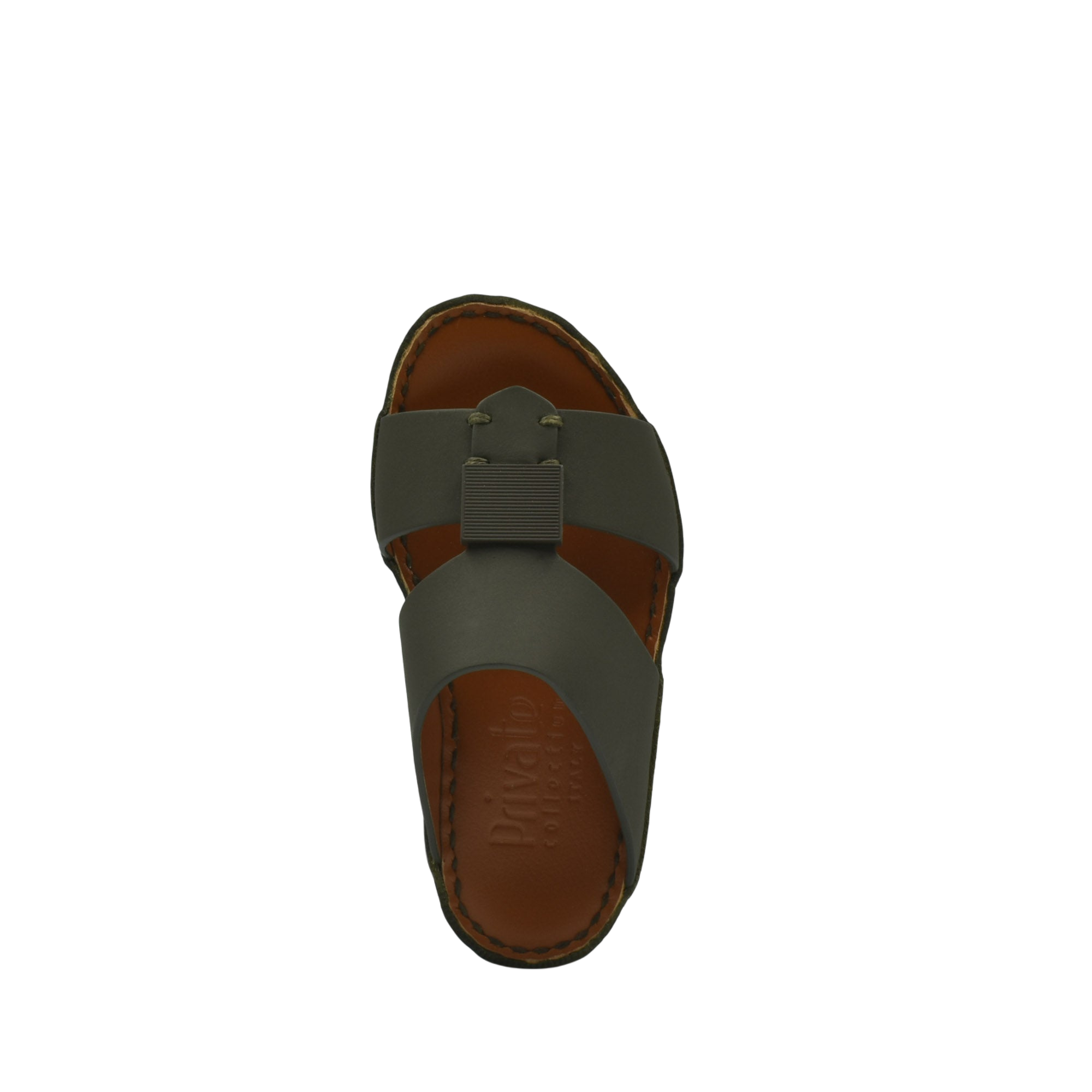 Private rubbercalf kids sandal in dark green with brown sole from Private collection