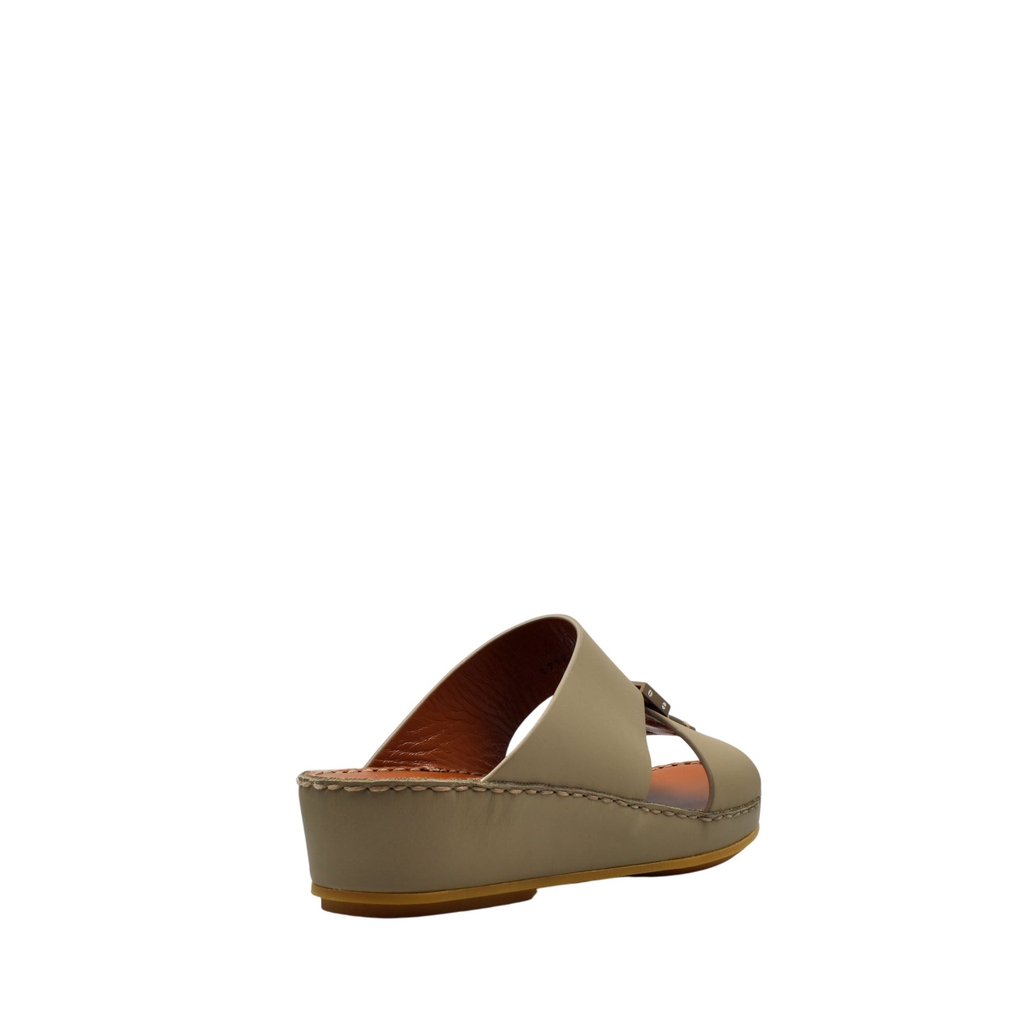 Beige private rubbercalf kids sandal with wedge heel and stitched sole from Private collection