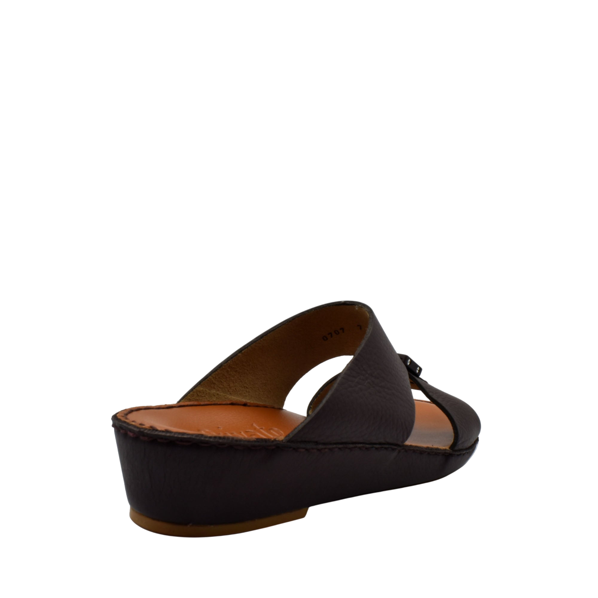 Private Collection classic leather sandals in dark brown with a wedge heel and thong design