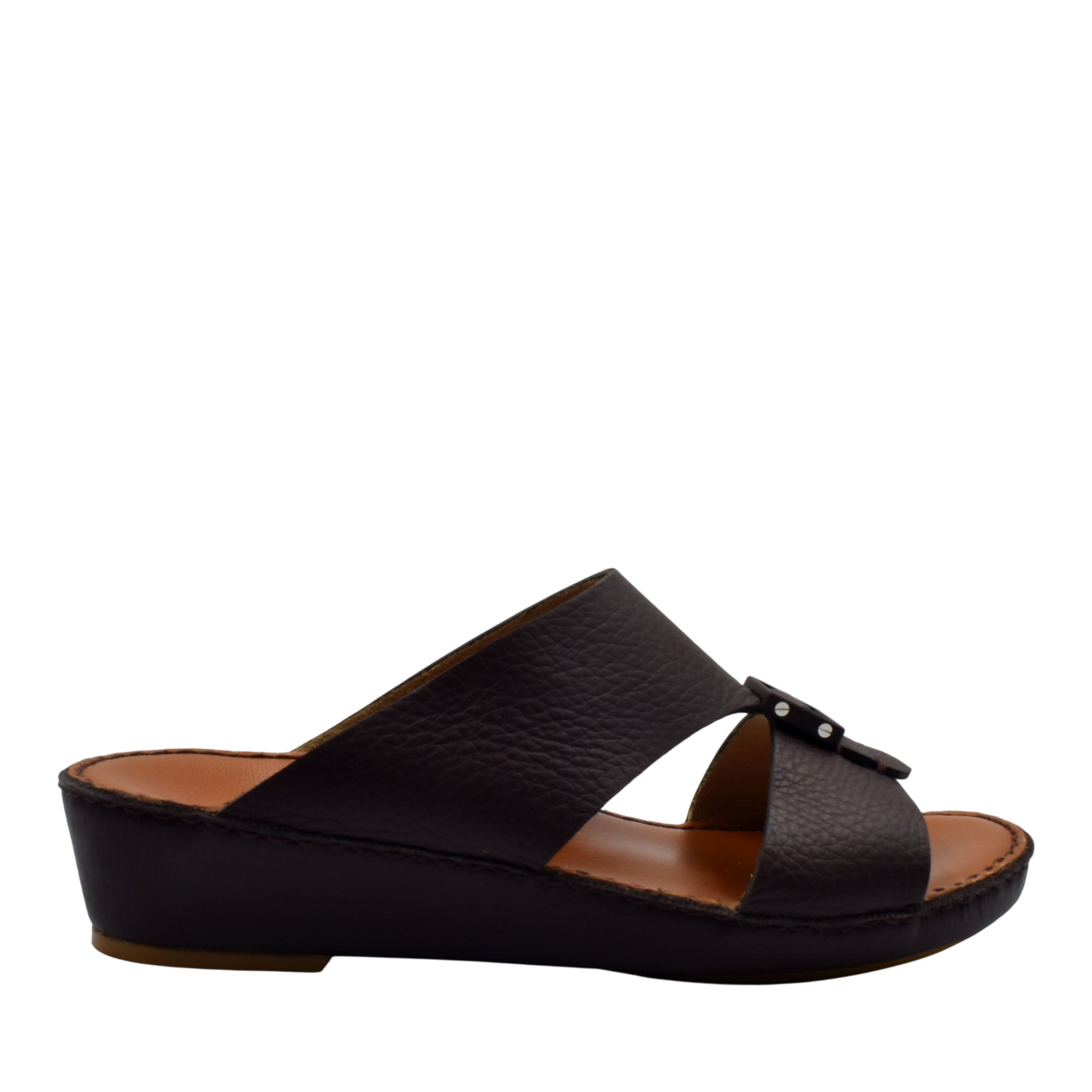 Black classic leather sandals with cross straps and low wedge sole from Private Collection