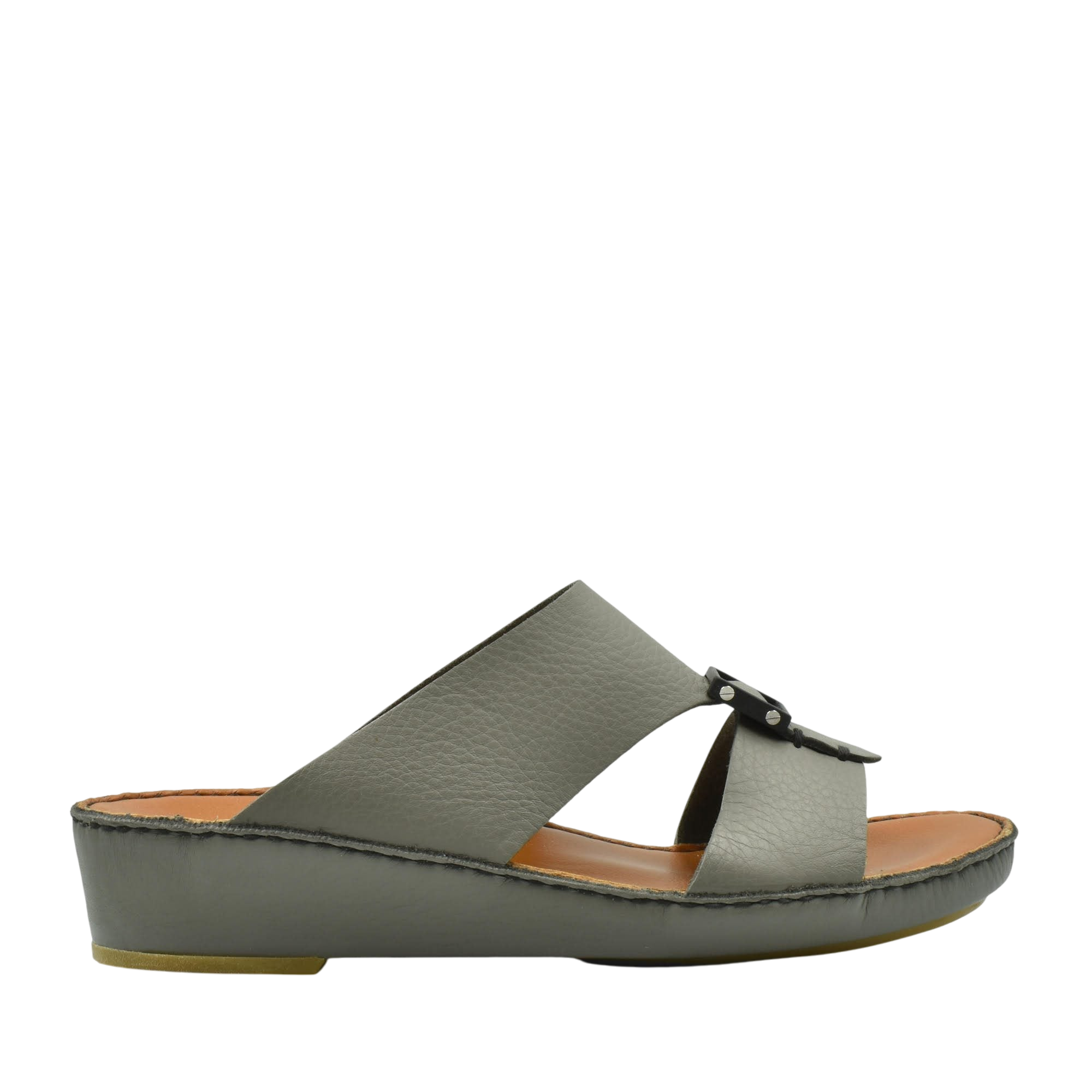 Private Collection classic leather sandals in gray with cushioned sole and adjustable strap