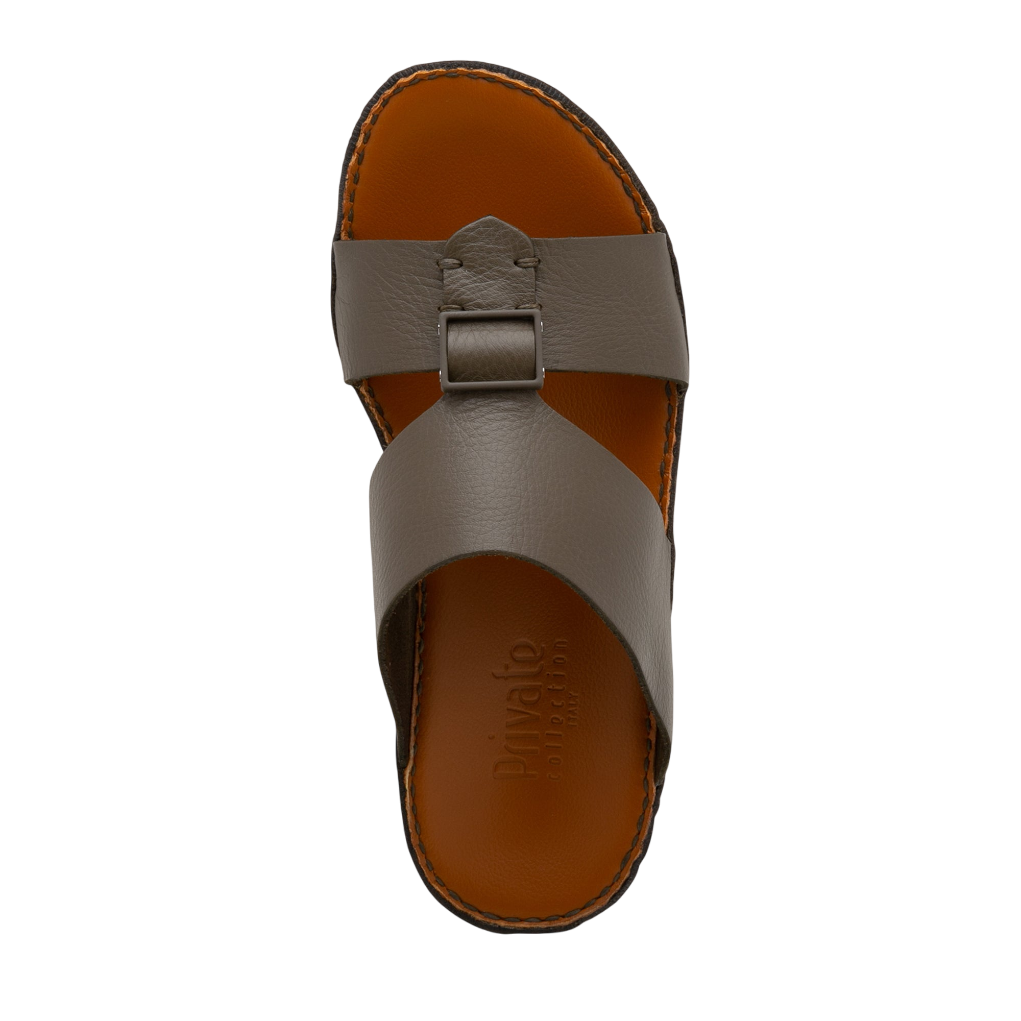 Private Collection classic leather sandals in brown with cross strap and buckle detail