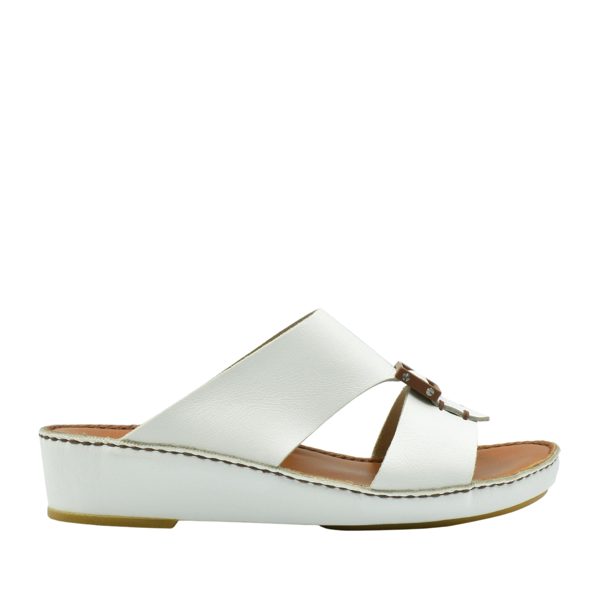 Private Collection white classic leather sandals with wedge sole and open toe design
