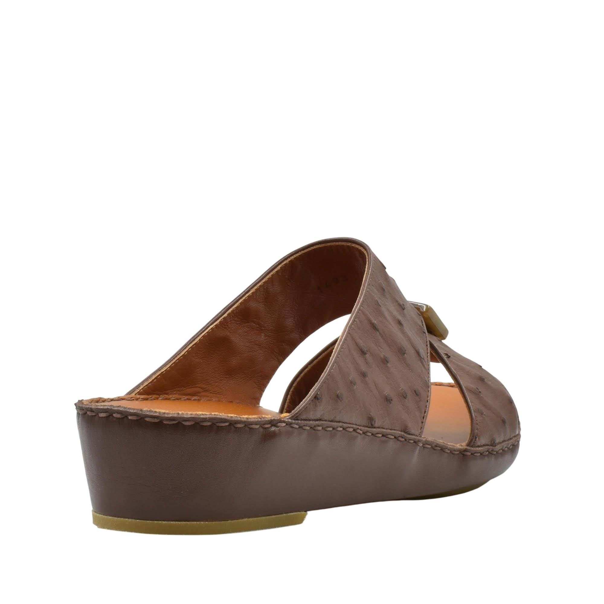 Brown ostrich leather sandals with wedge heel and open back from Private Collection