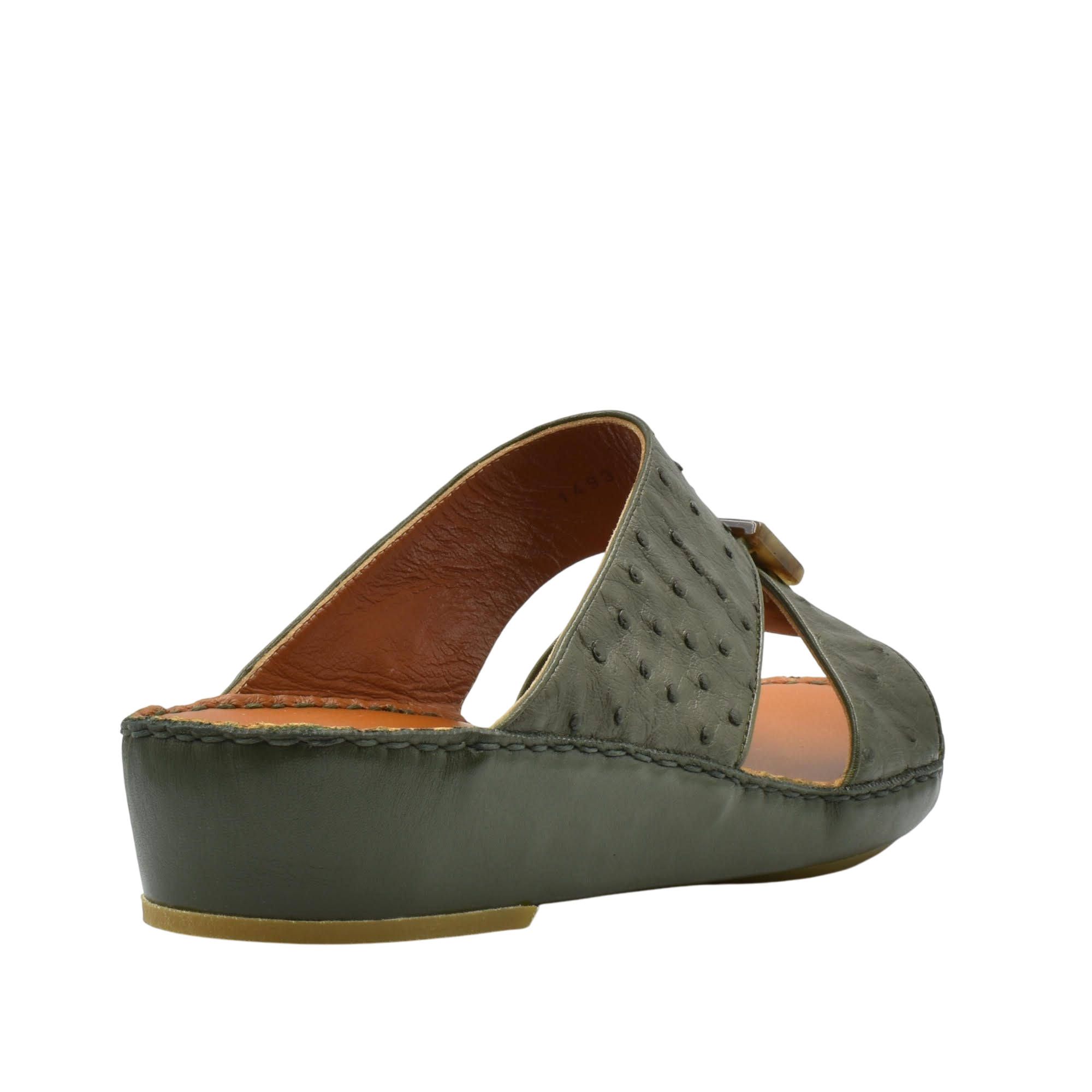 Green ostrich leather sandals with open toe and cushioned sole from Private collection