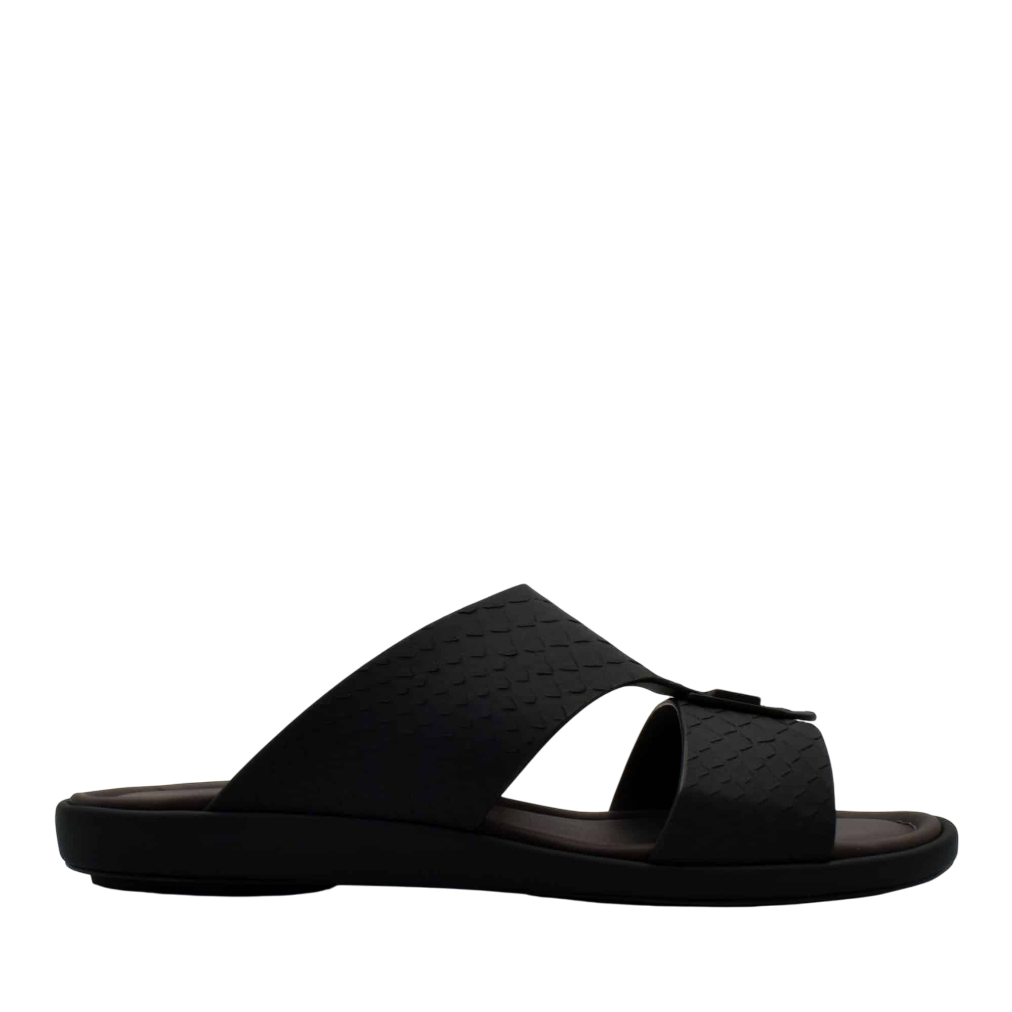 Black python skin footwear slide sandal with wide straps and flat sole from private collection