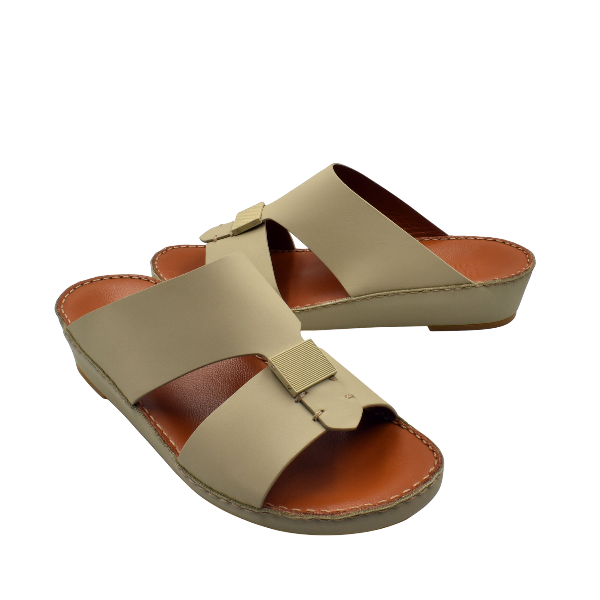 Beige Quadratura Gomato sandals with double straps and cushioned brown footbed for comfortable wear