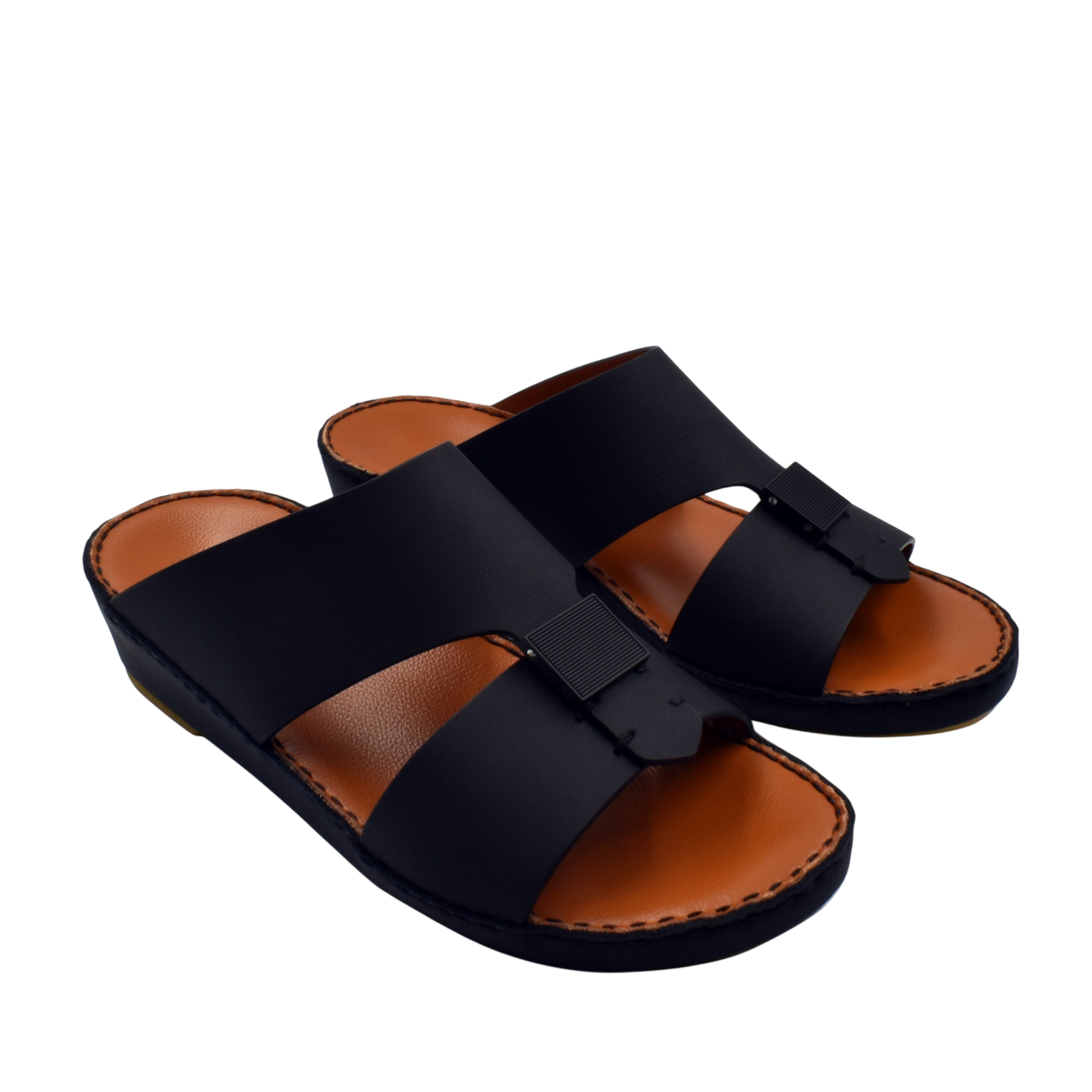 Black Quadratura Gomato sandals with wide straps and brown cushioned footbed for comfortable wear