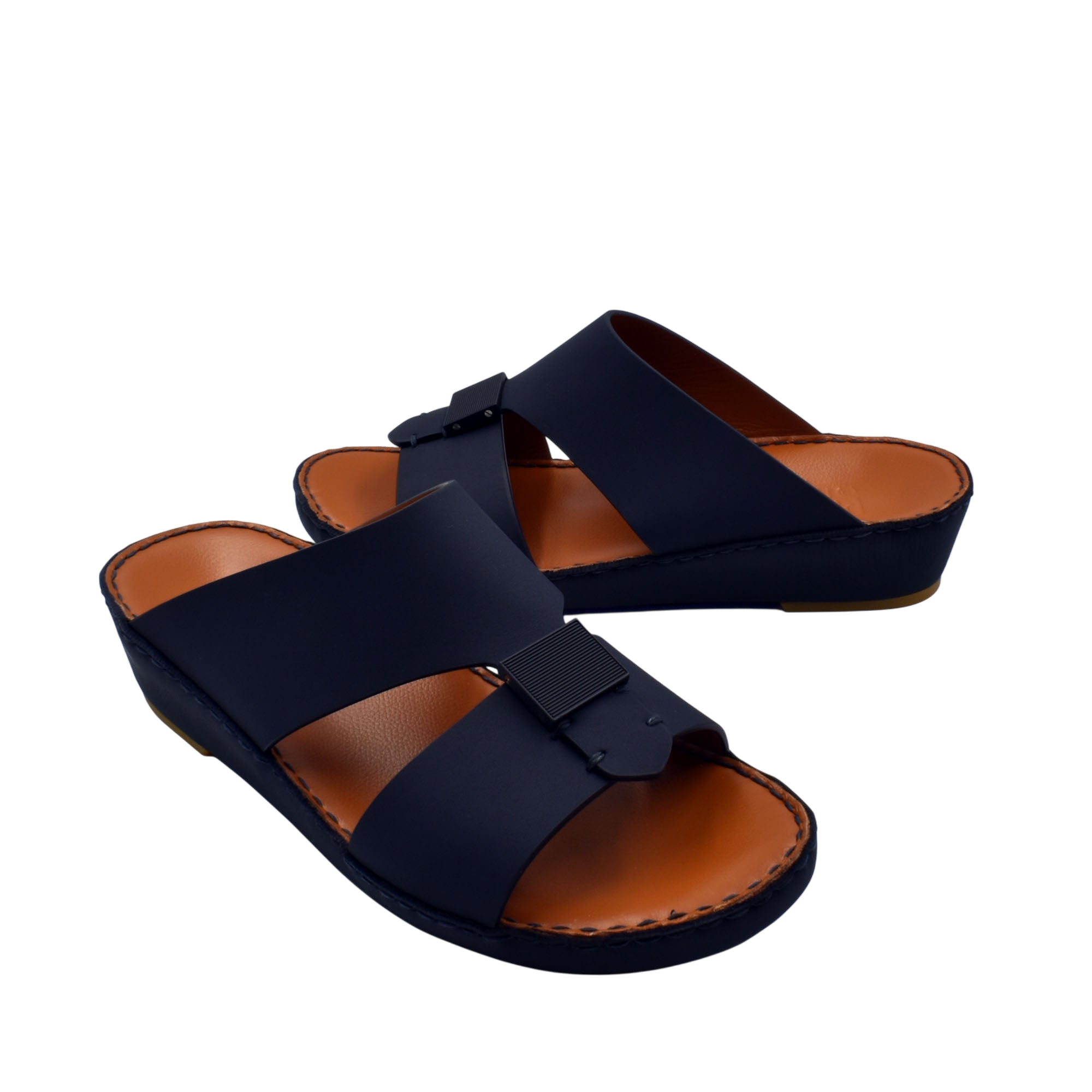 Black Quadratura Gomato sandals with wide straps and cushioned brown footbed for comfort