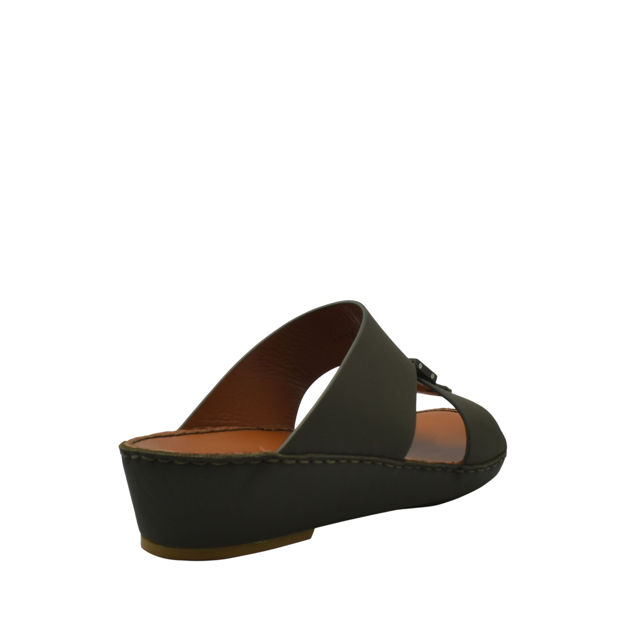 Side view of black Quadratura Gomato sandals with wedge heel and leather straps