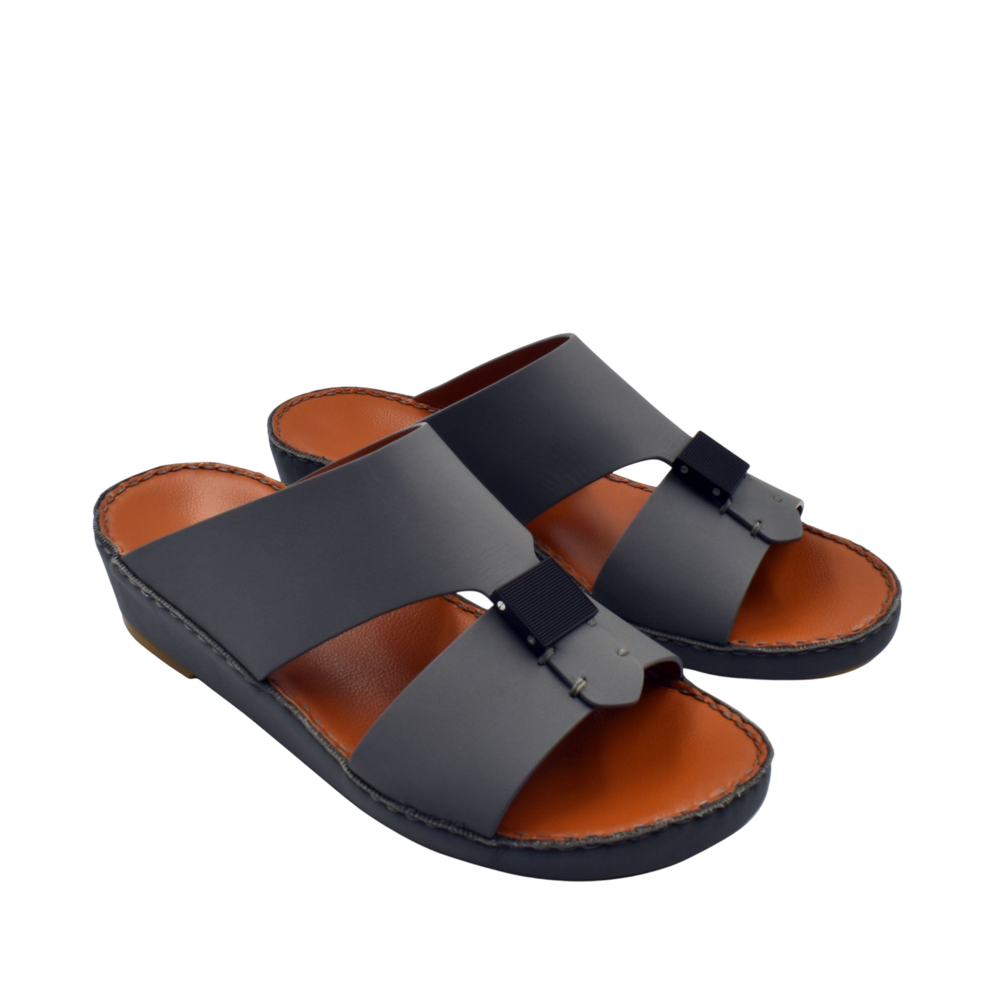 Black Quadratura Gomato slides with wide straps and brown cushioned footbed for comfortable wear