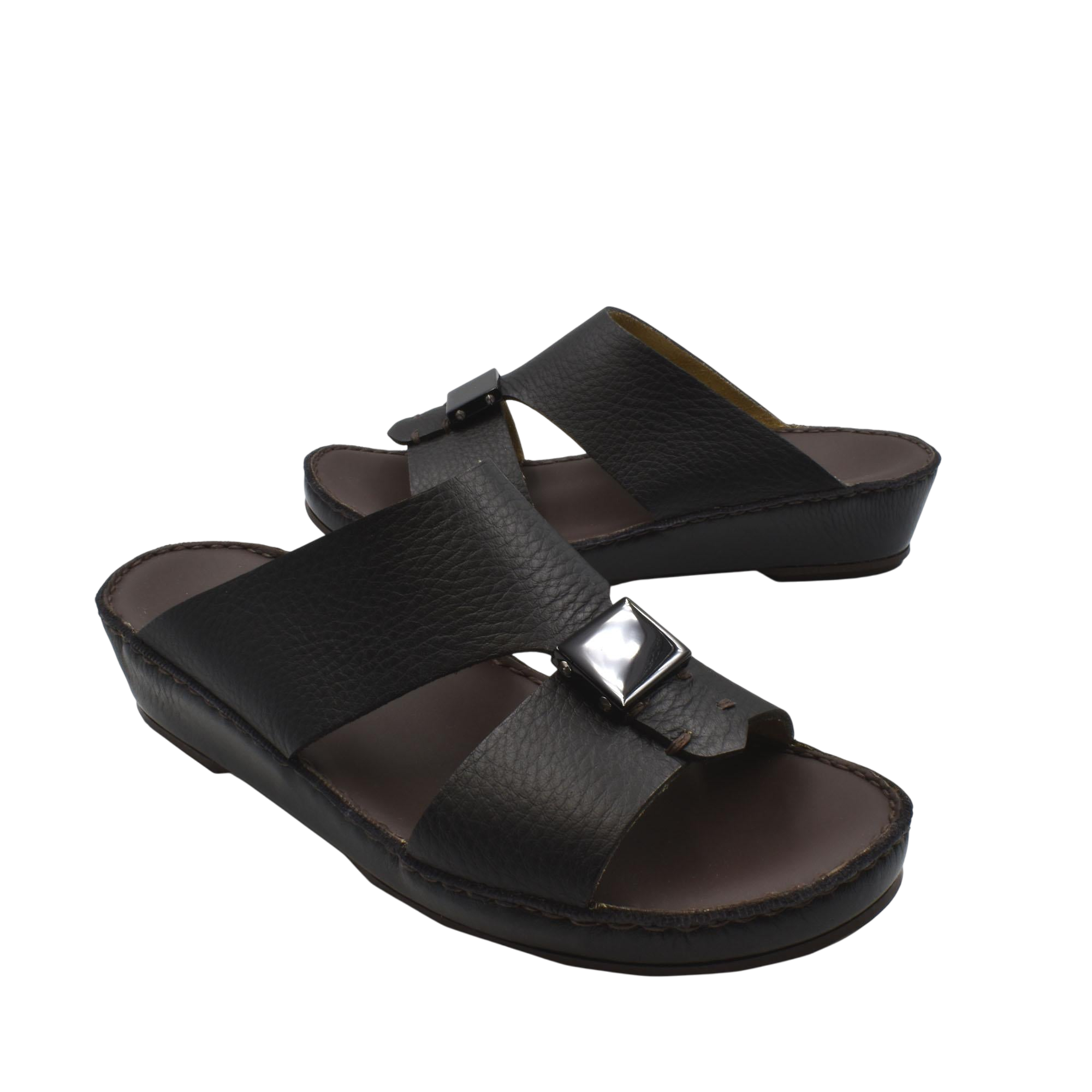 Black Quadratura Isola Lustre sandals with wide straps and silver buckle detail for casual wear