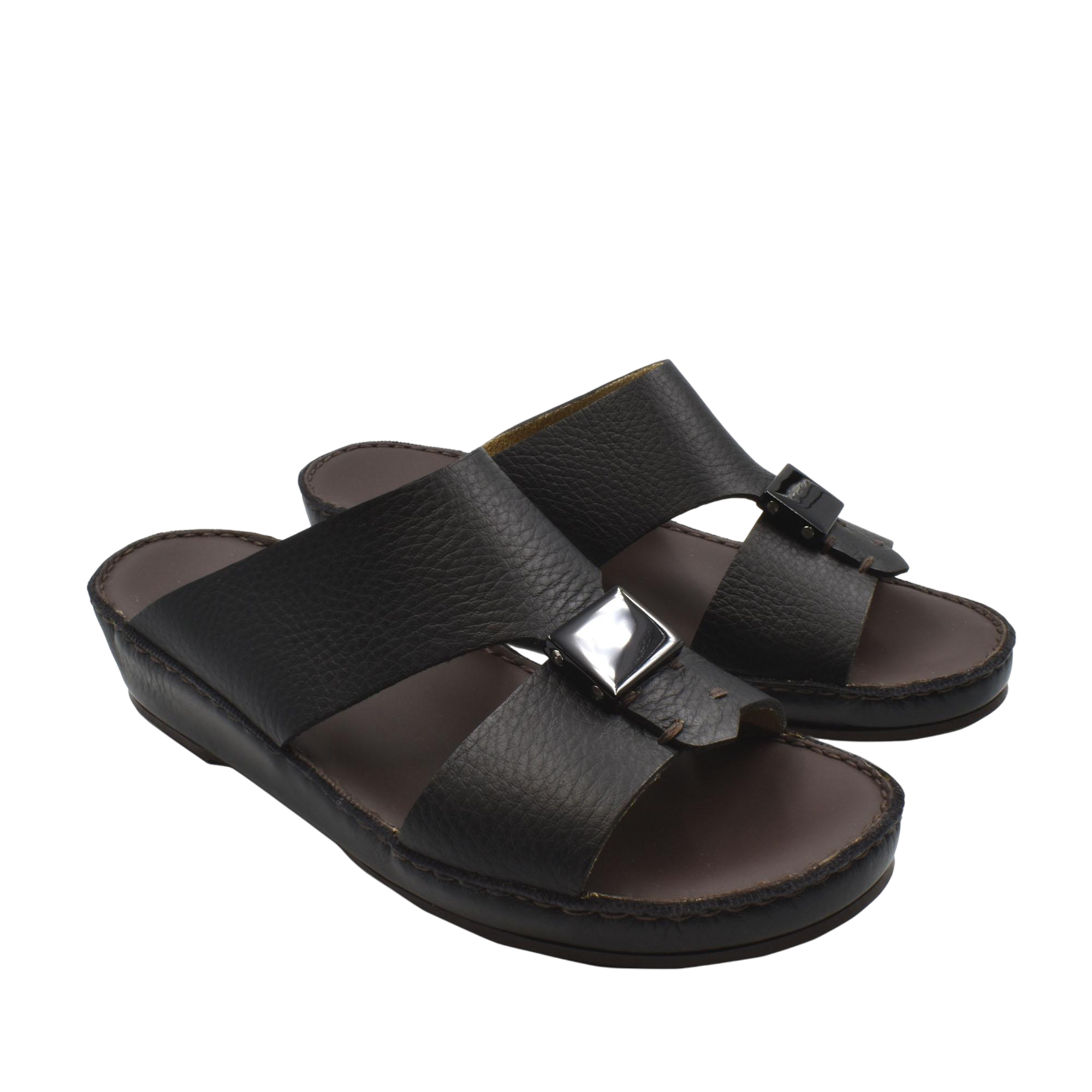 Black leather Quadratura Isola Lustre sandals with two straps and silver buckle detail