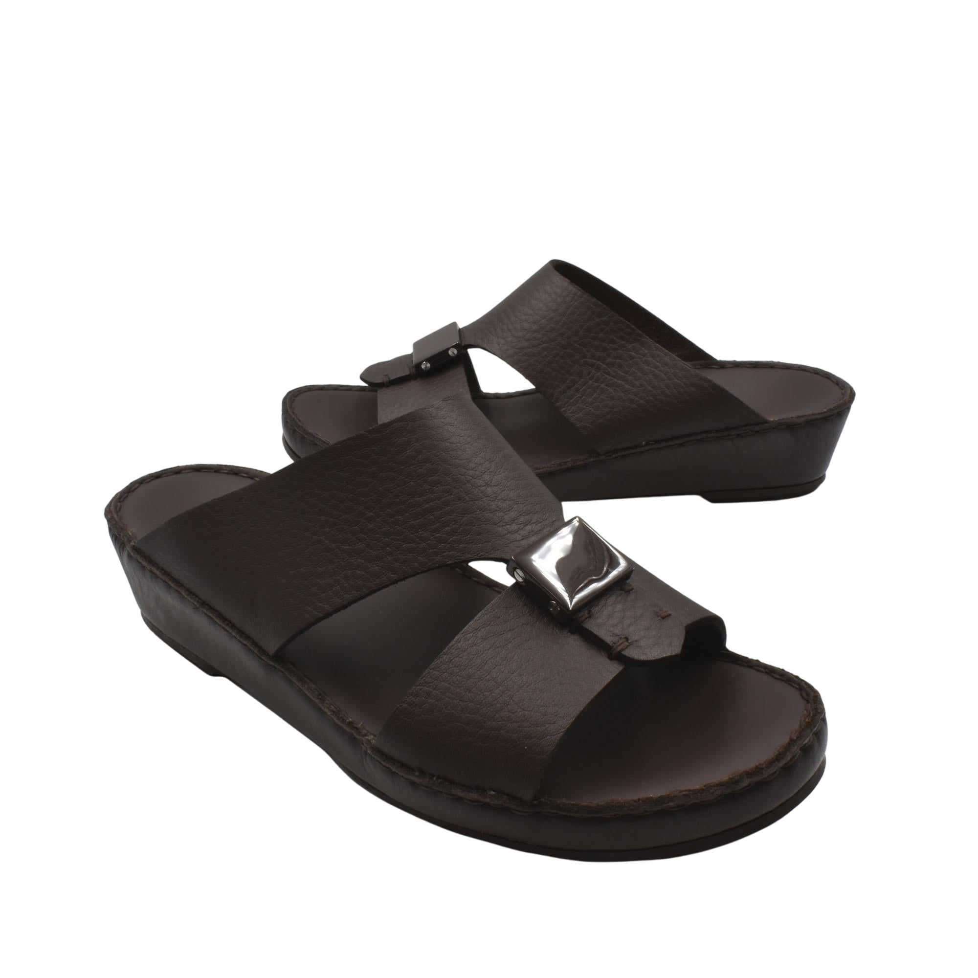 Brown leather Quadratura Isola Lustre sandals with wide straps and slightly elevated sole