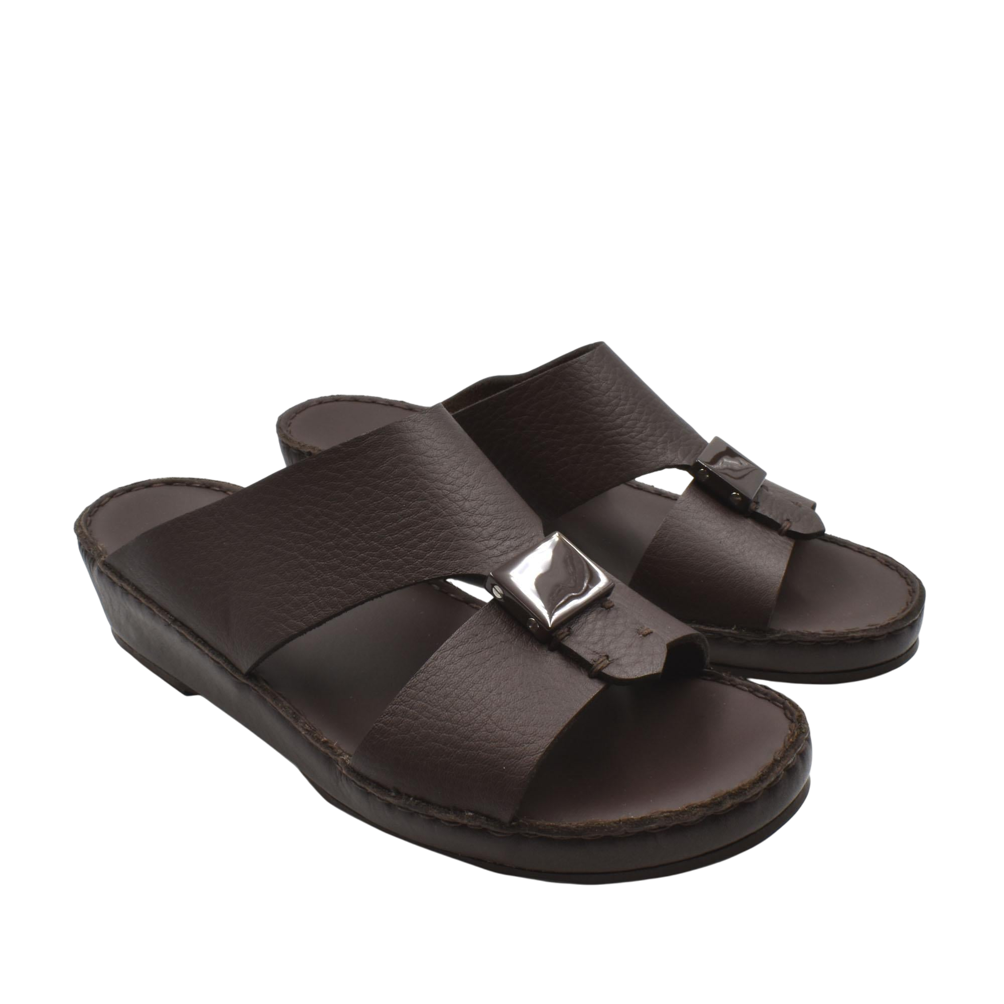 Leather brown Quadratura Isola Lustre sandals with wide straps and metallic buckle detail