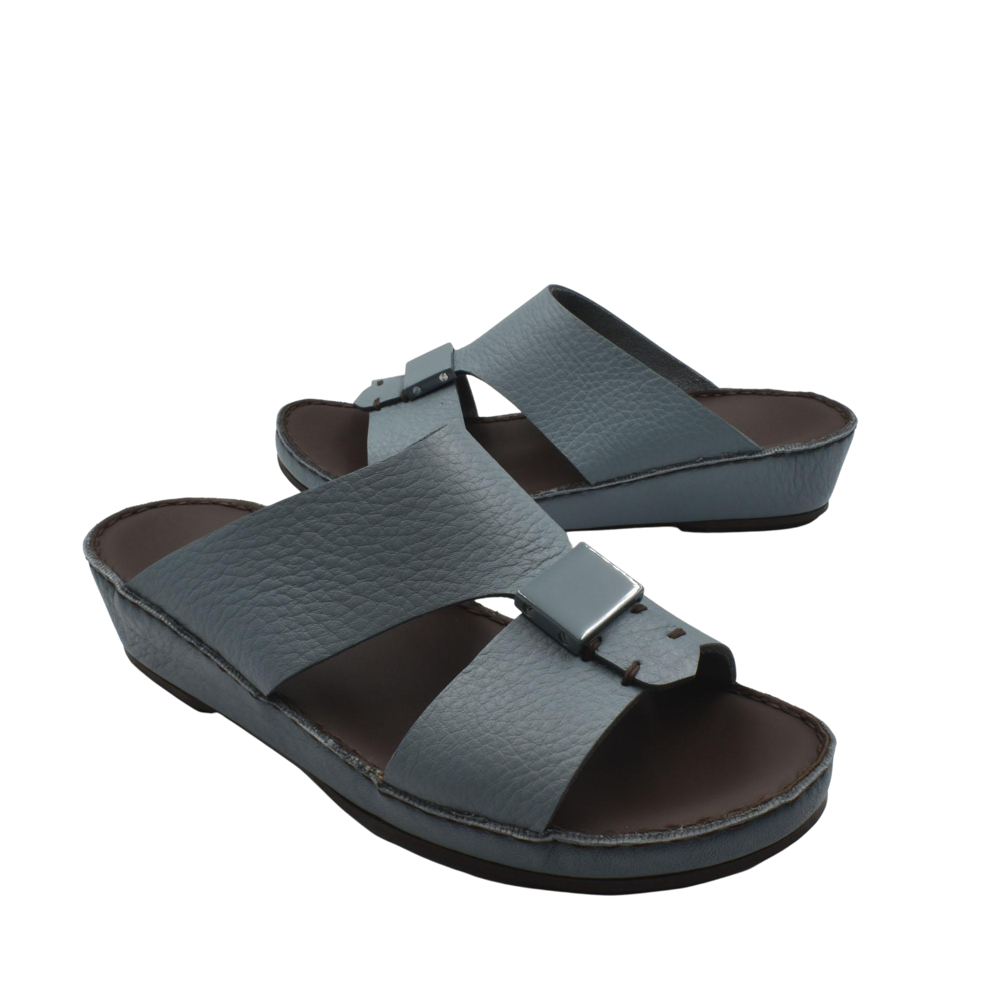 Gray leather Quadratura Isola Lustre sandals with buckle detail and cushioned sole for comfort