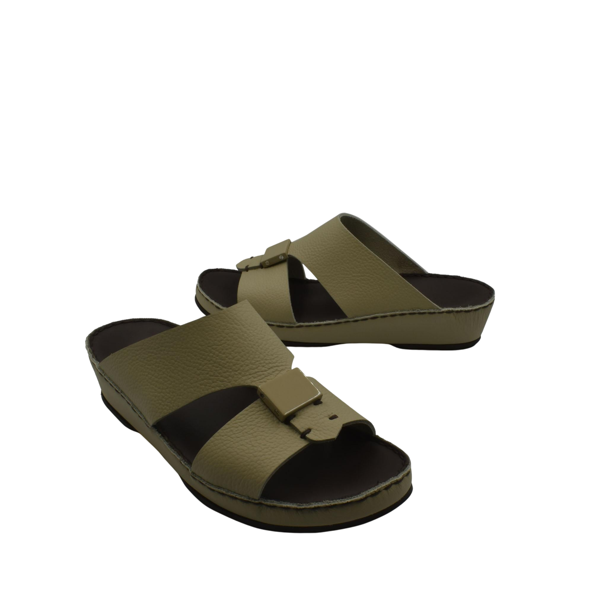 Pair of brown Quadratura Isola Lustre sandals with adjustable buckle straps and cushioned soles