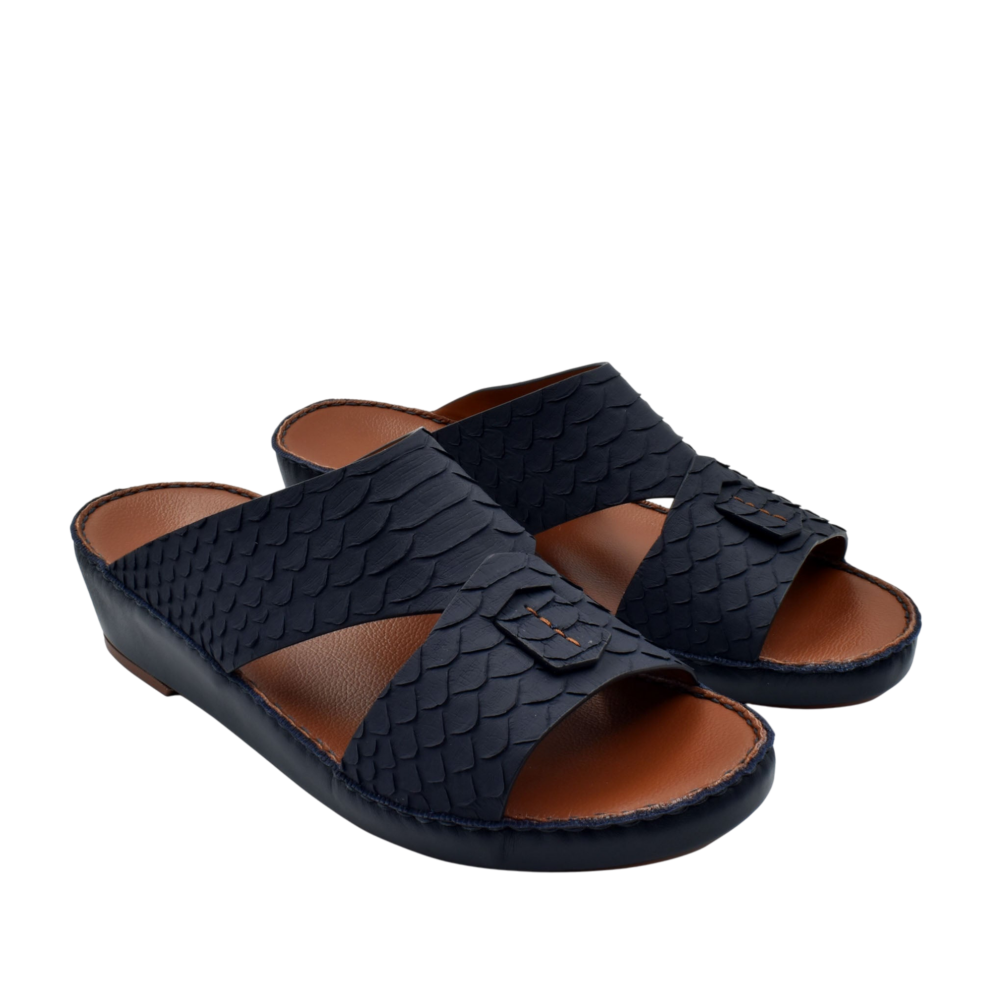 Black rubber python shoes with open toe design and textured scale pattern from Private collection