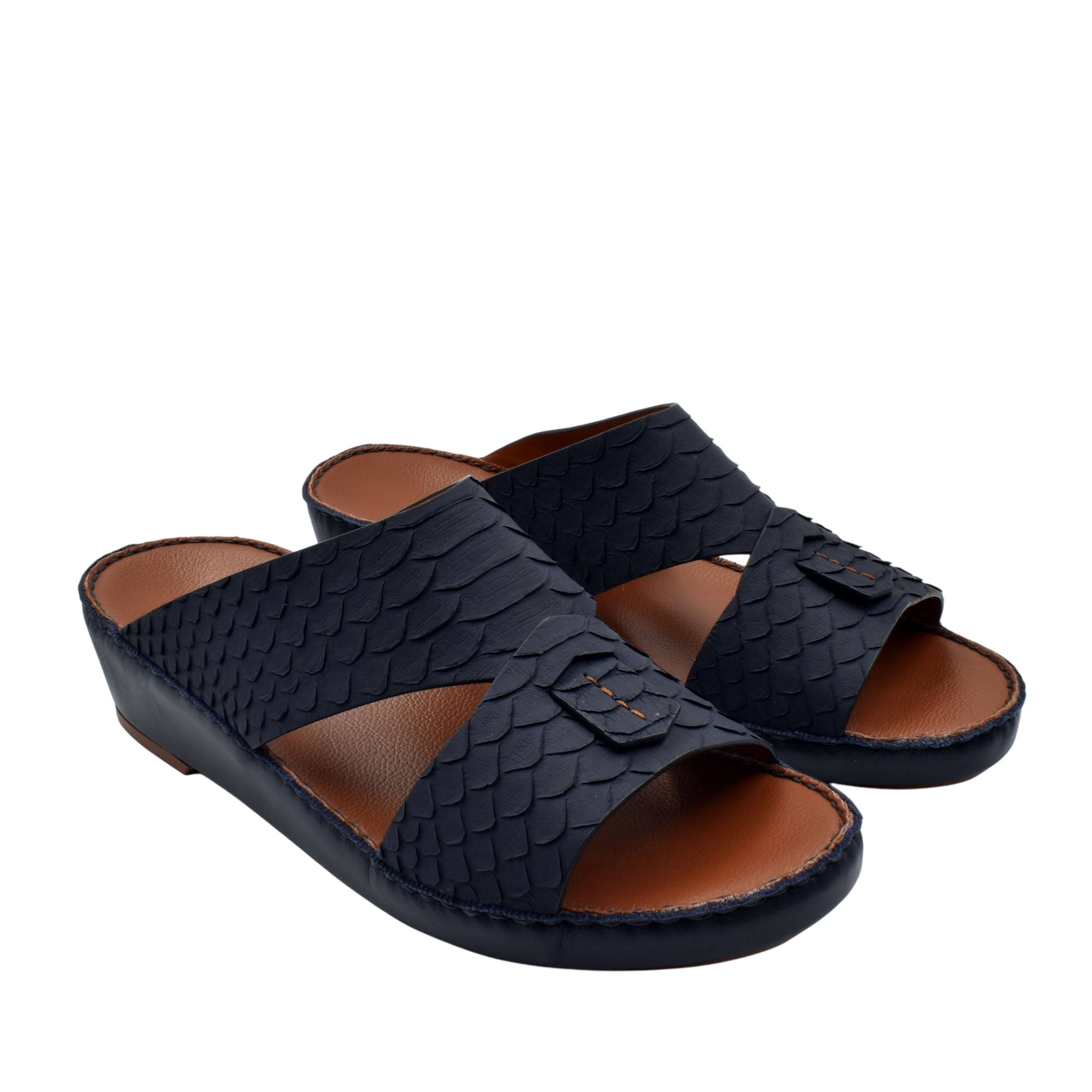 Black rubber python shoes with open toe design and textured scale pattern from Private collection