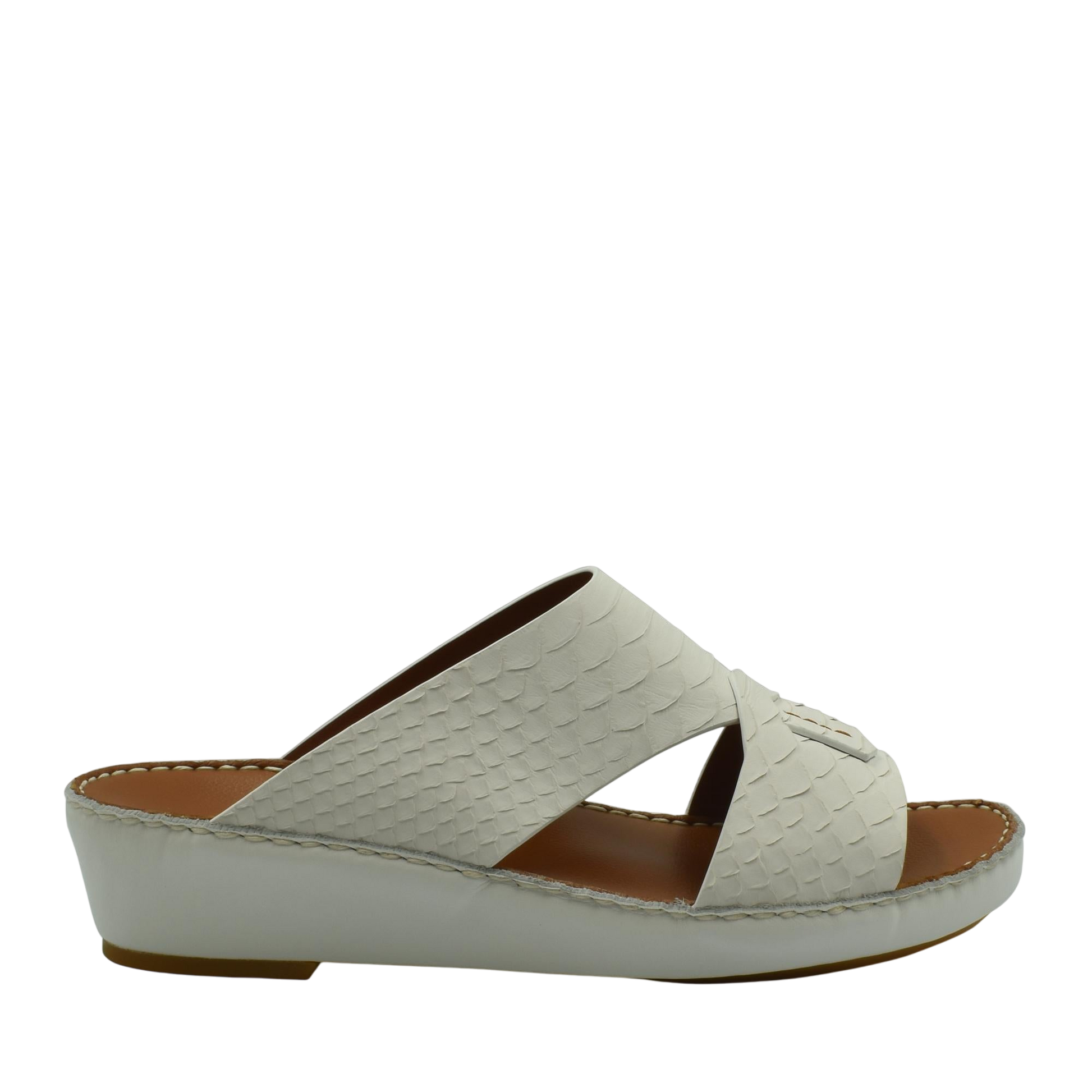 White slip-on sandals with textured pattern resembling python skin from private collection rubber python shoes