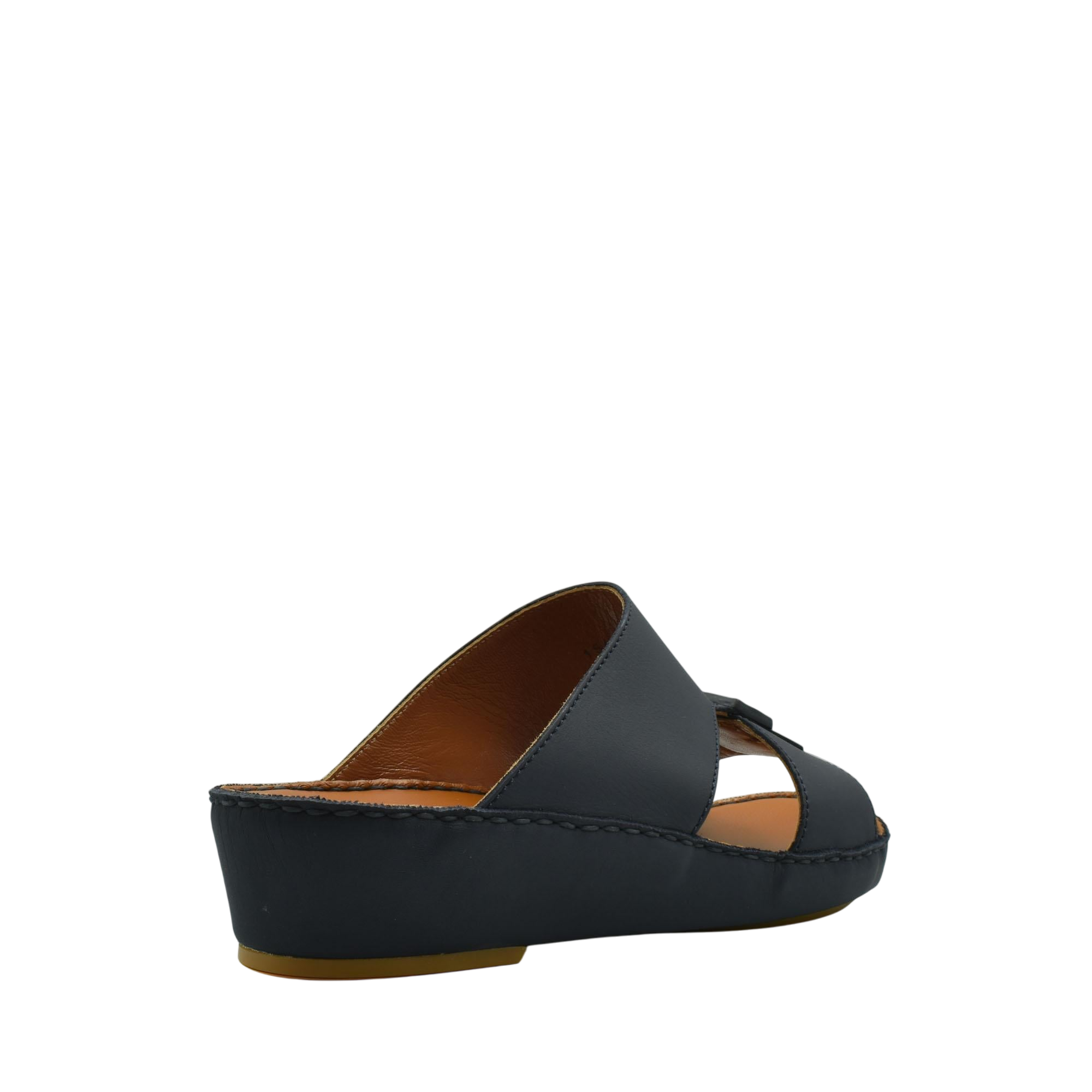 Black rubbercalf contrast sandals with open toe and low wedge heel from private collection