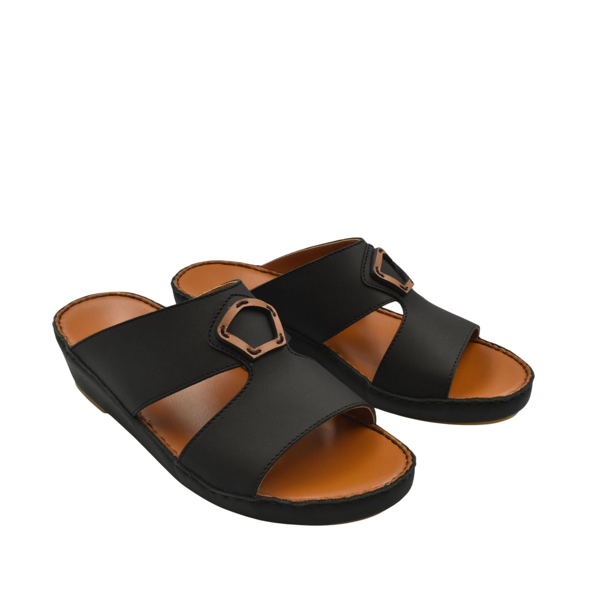 Black Rubbercalf contrast shoes with open toe design and adjustable buckle strap