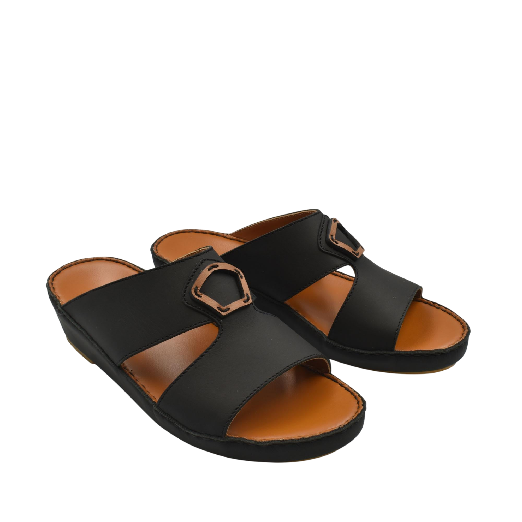 Black Rubbercalf contrast shoes with open toe design and adjustable buckle strap