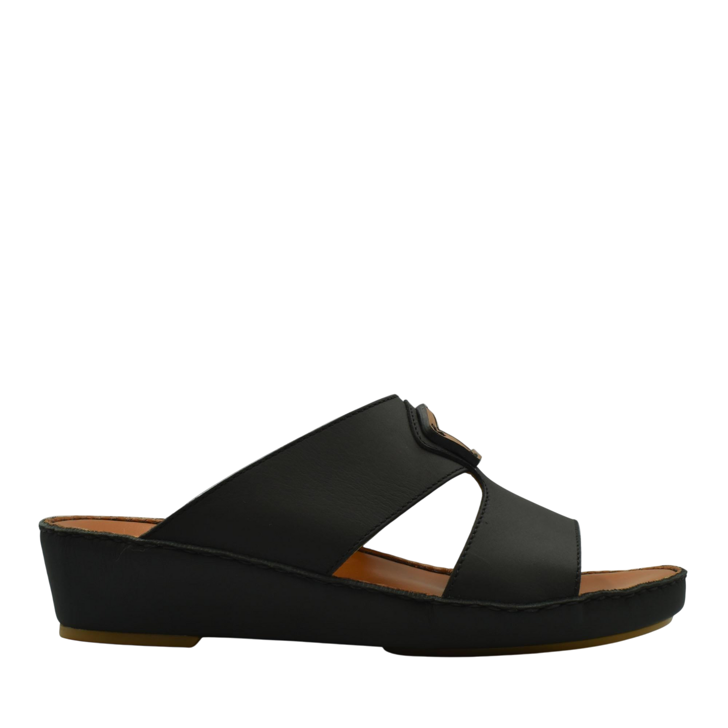 Black Rubbercalf contrast shoes with open toe design and wedge sole for comfortable wear