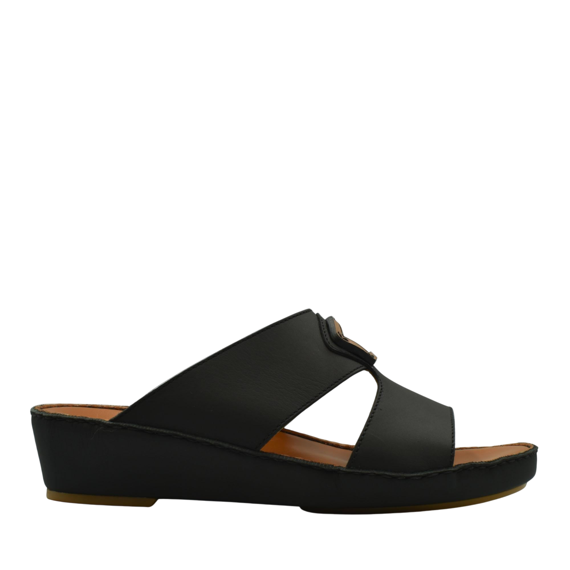 Black Rubbercalf contrast shoes with open toe design and wedge sole for comfortable wear