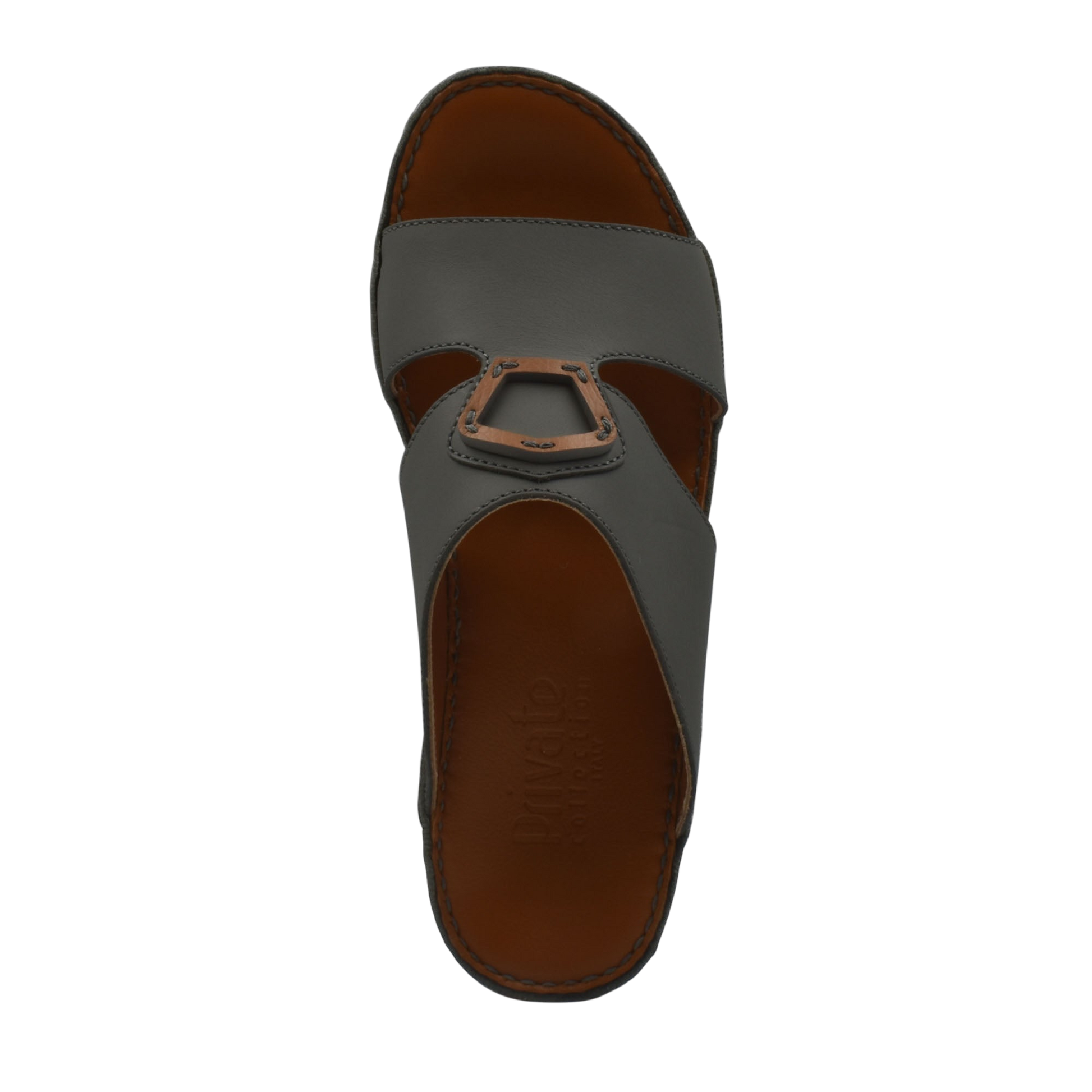 Top view of Rubbercalf contrast shoes in gray and brown with buckle detail and comfortable sole