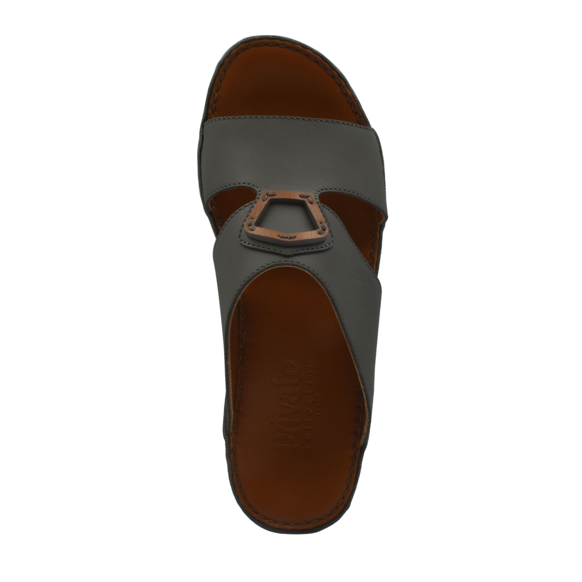 Top view of Rubbercalf contrast shoes in gray and brown with buckle detail and comfortable sole