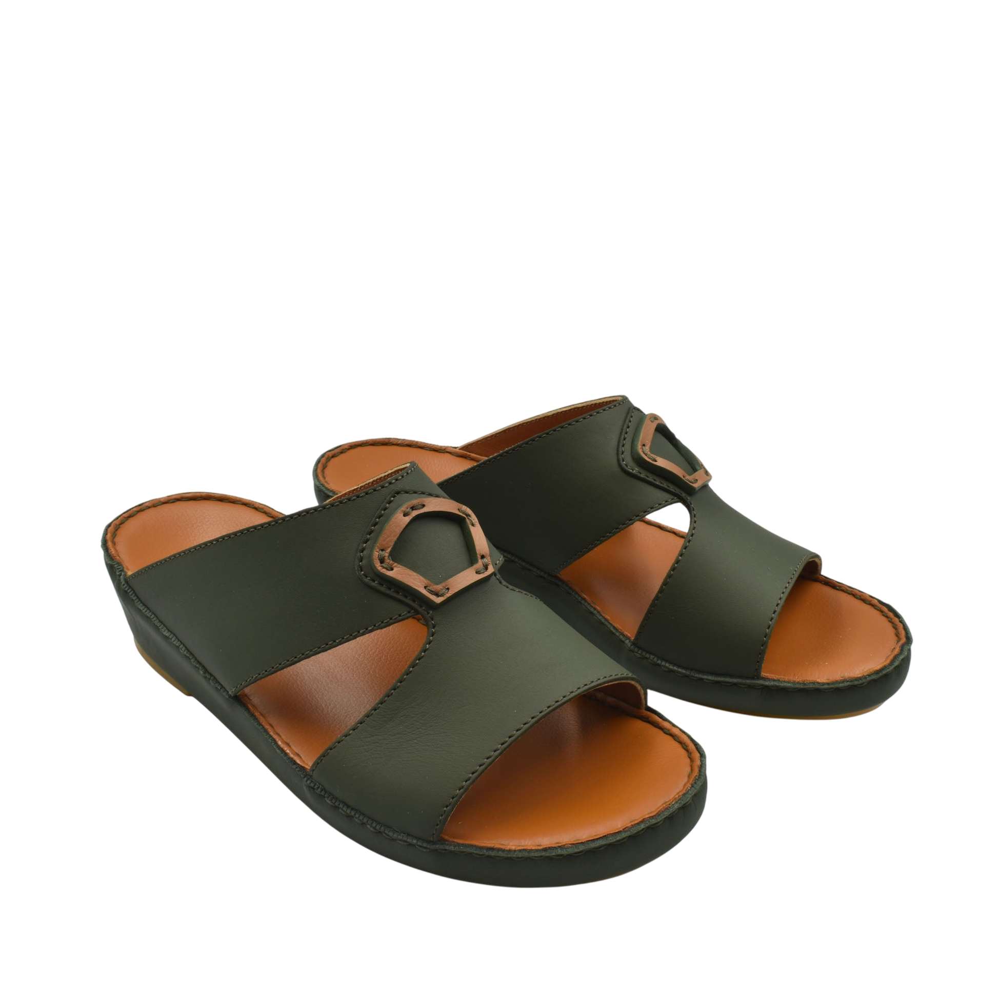 Black and brown Rubbercalf contrast shoes slide sandals with open toe and decorative buckle