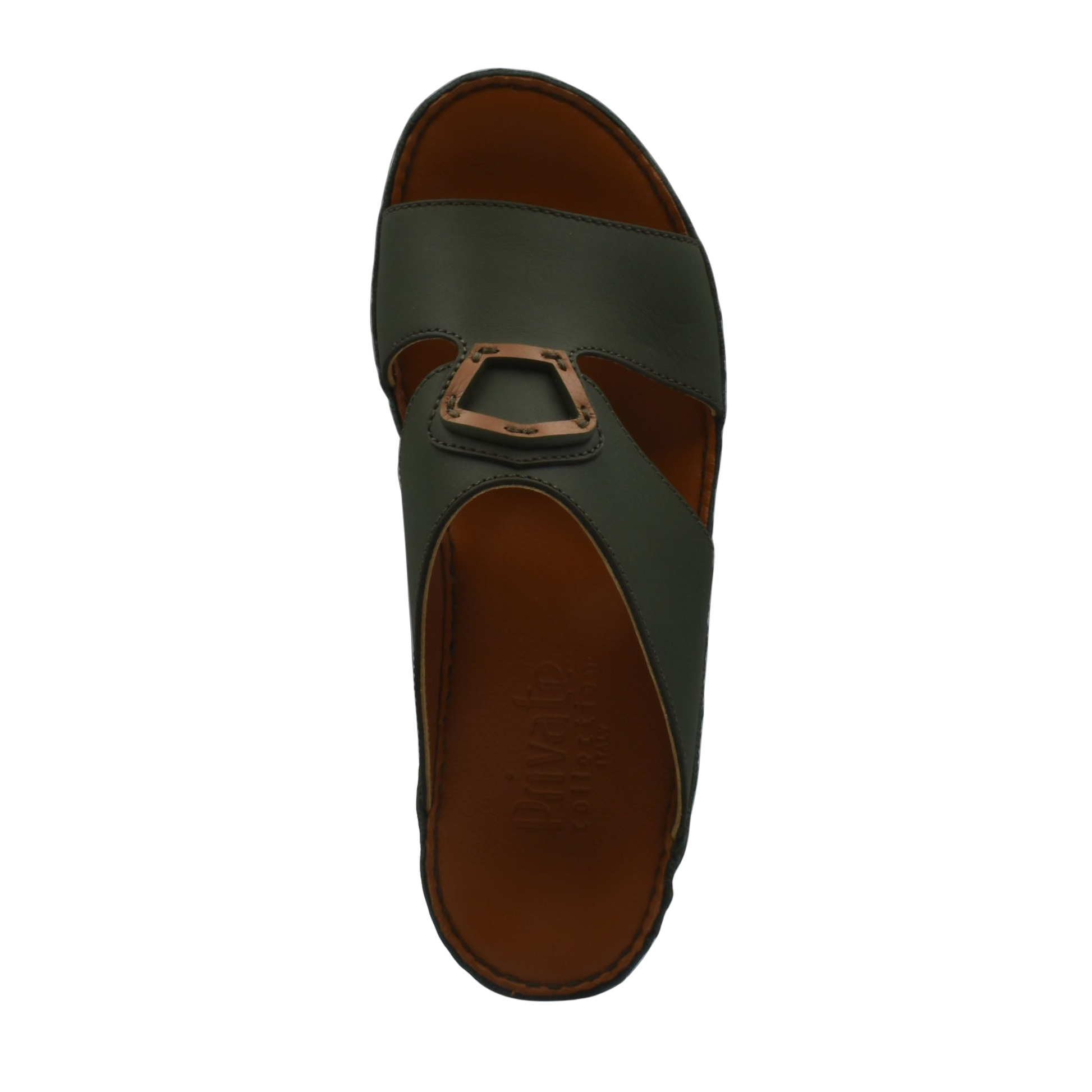 Top view of Private collection Rubbercalf contrast shoes in dark green and brown with buckle detail