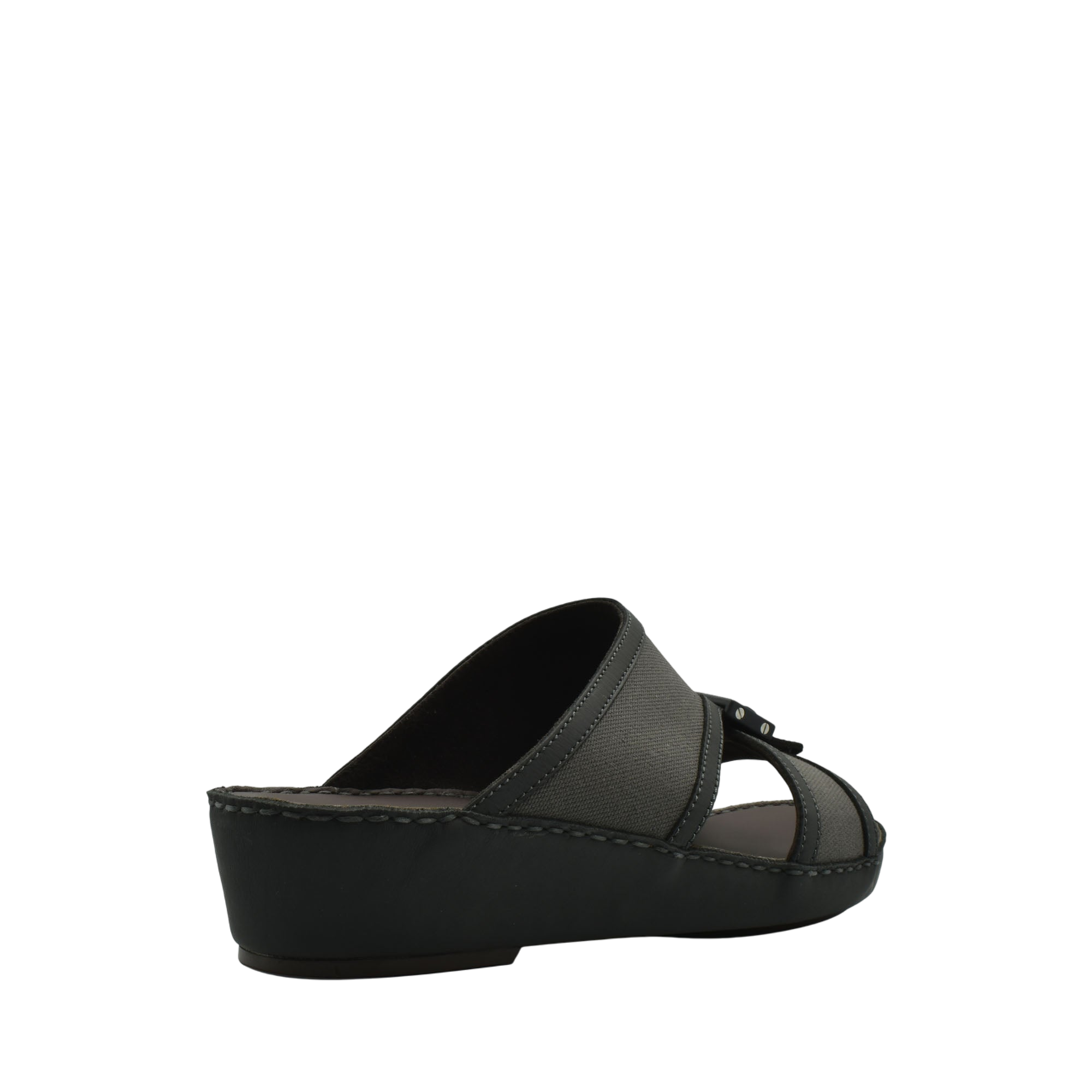 Black softcalf comfort slip on sandals with a low wedge heel and open toe design