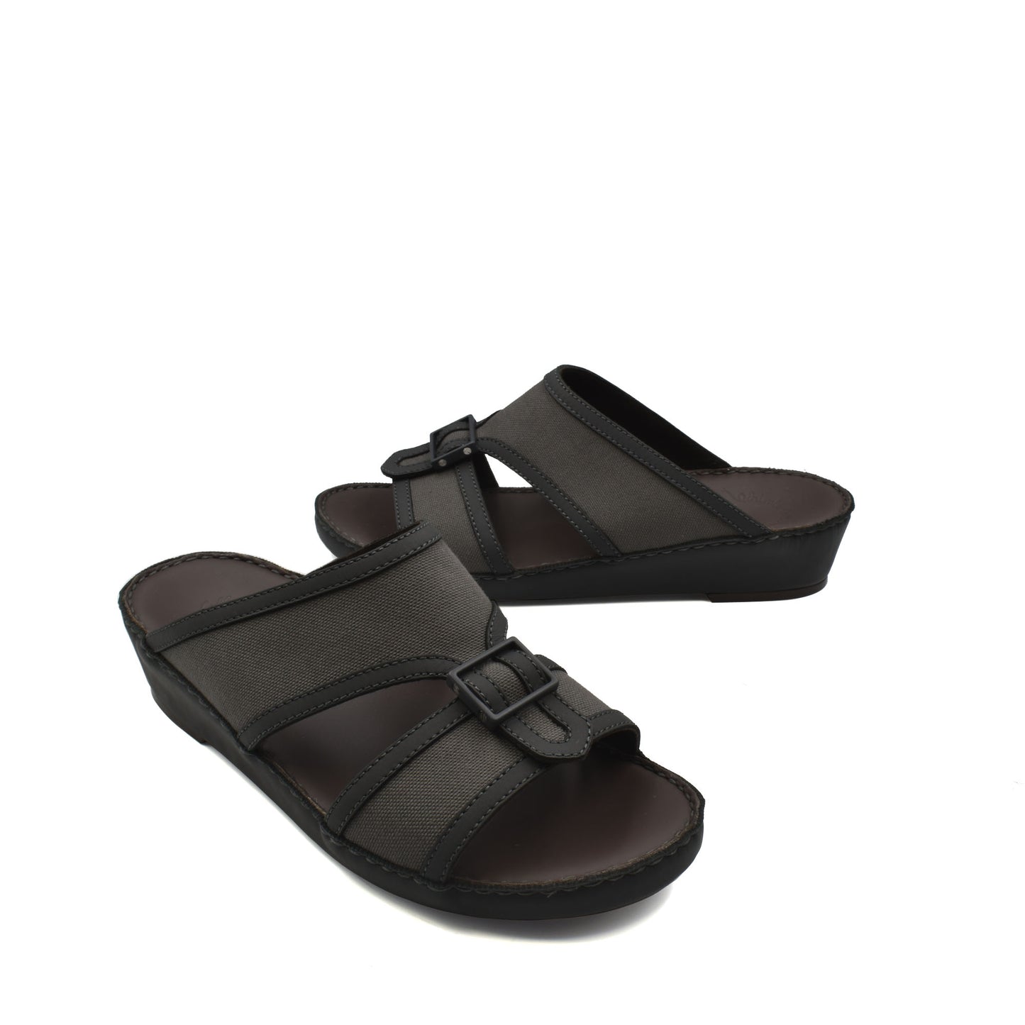 Softcalf comfort slip on sandals in dark brown with adjustable buckle straps and cushioned footbed