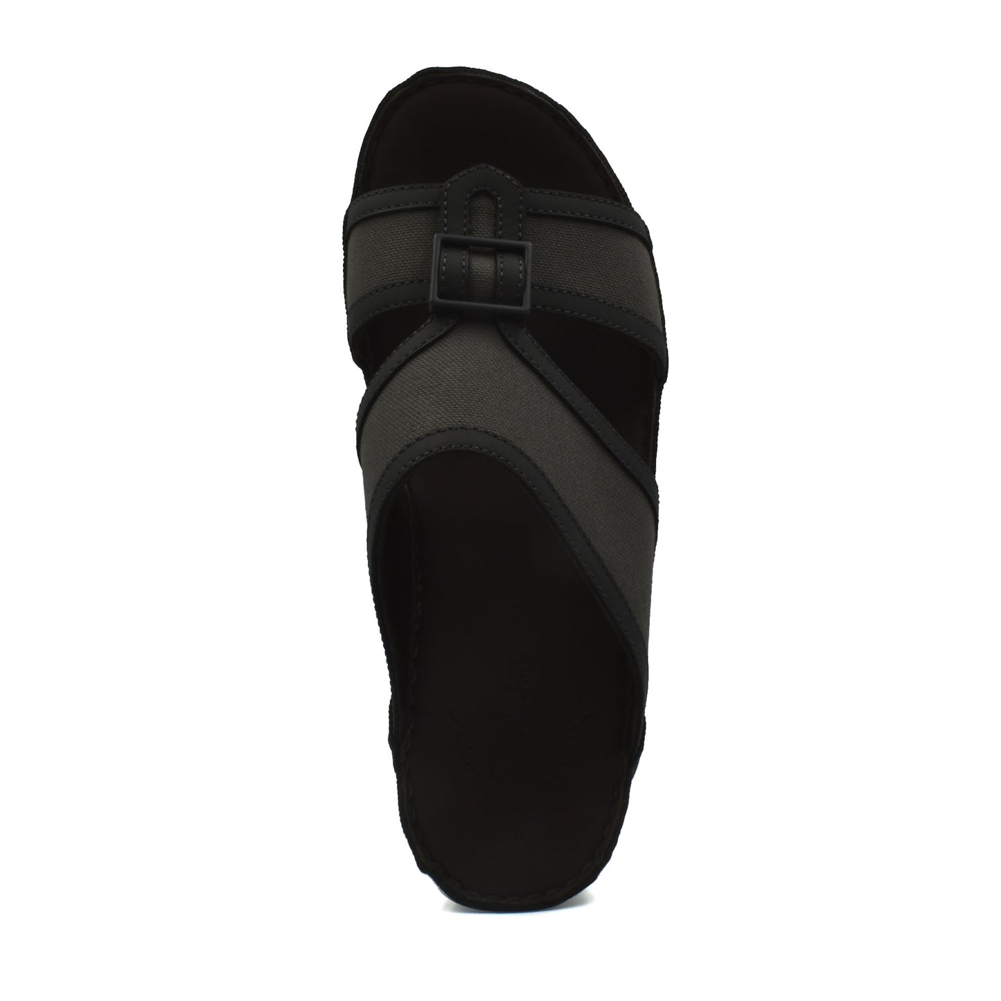 Softcalf comfort slip on sandals in black with adjustable buckle strap for easy wear
