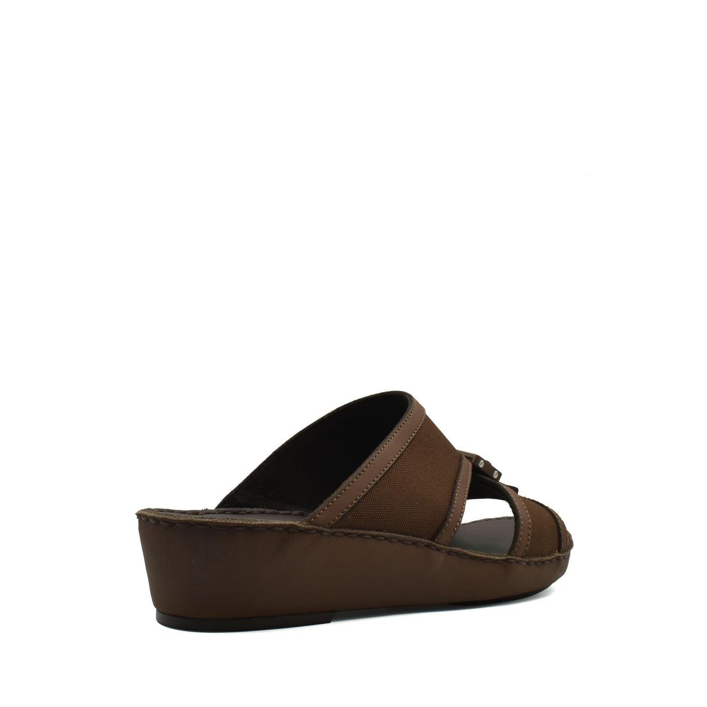 Brown softcalf comfort slip on sandals with wedge heel and open toe design
