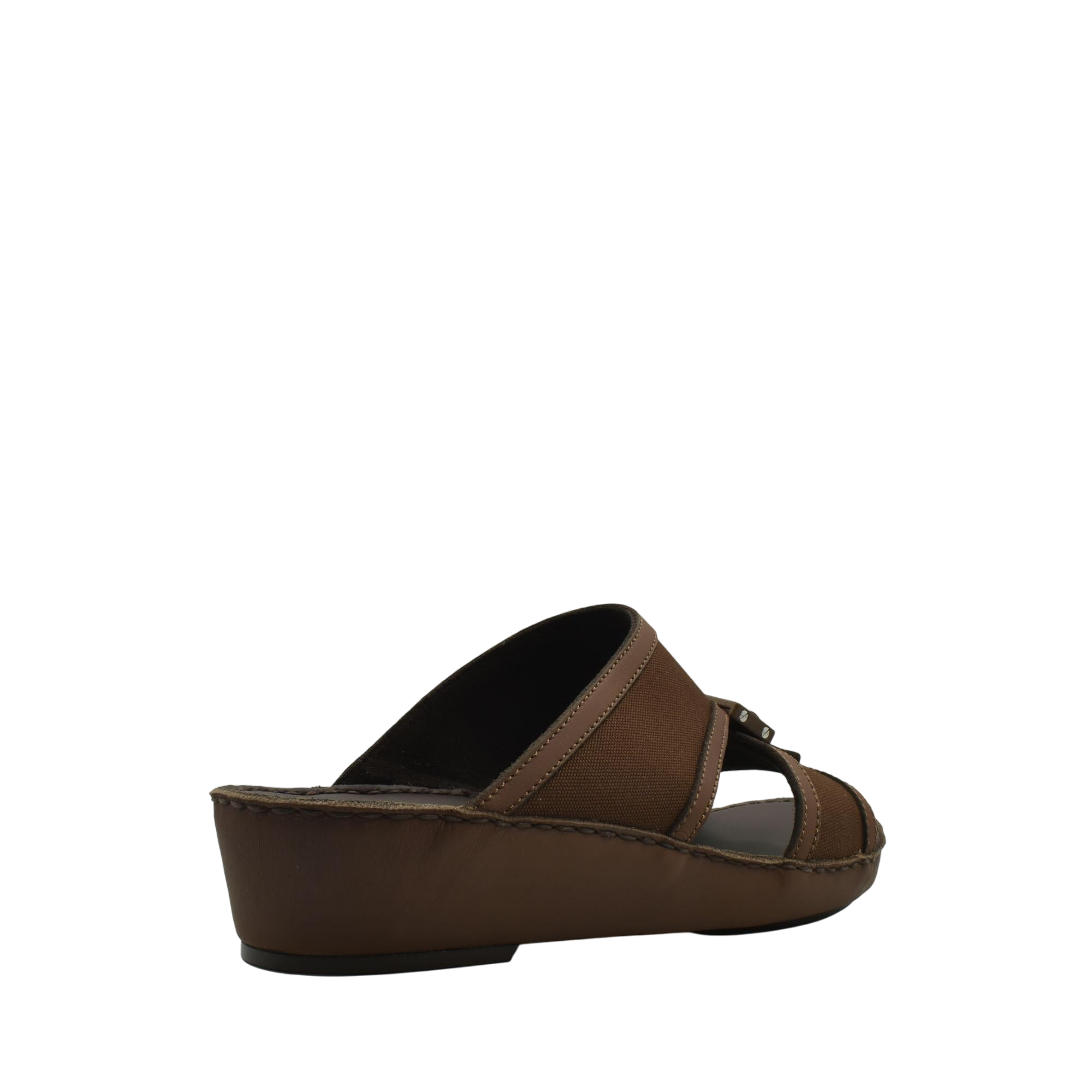 Brown softcalf comfort slip on sandals with wedge heel and open toe design