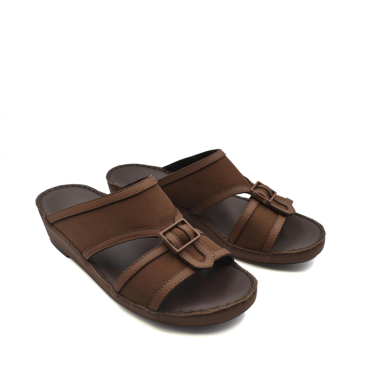 Brown softcalf comfort slip on sandals with adjustable buckle straps from Private collection