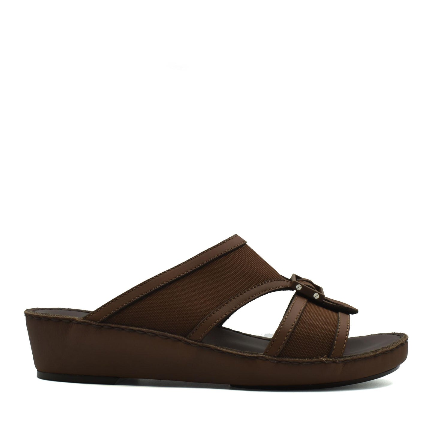 Brown softcalf comfort slip on sandals with wedge heel and adjustable straps