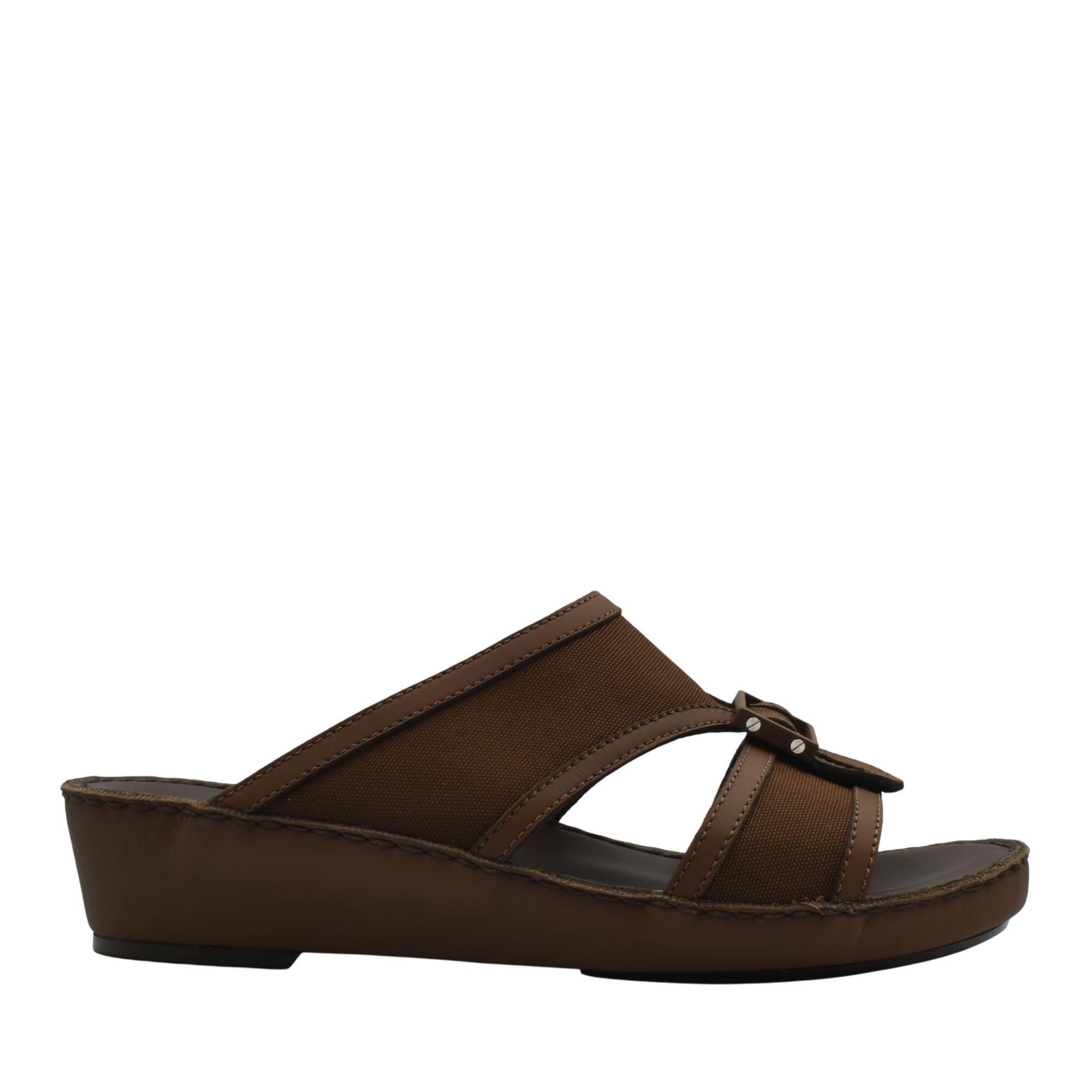 Brown softcalf comfort slip on sandals with wedge heel and adjustable straps