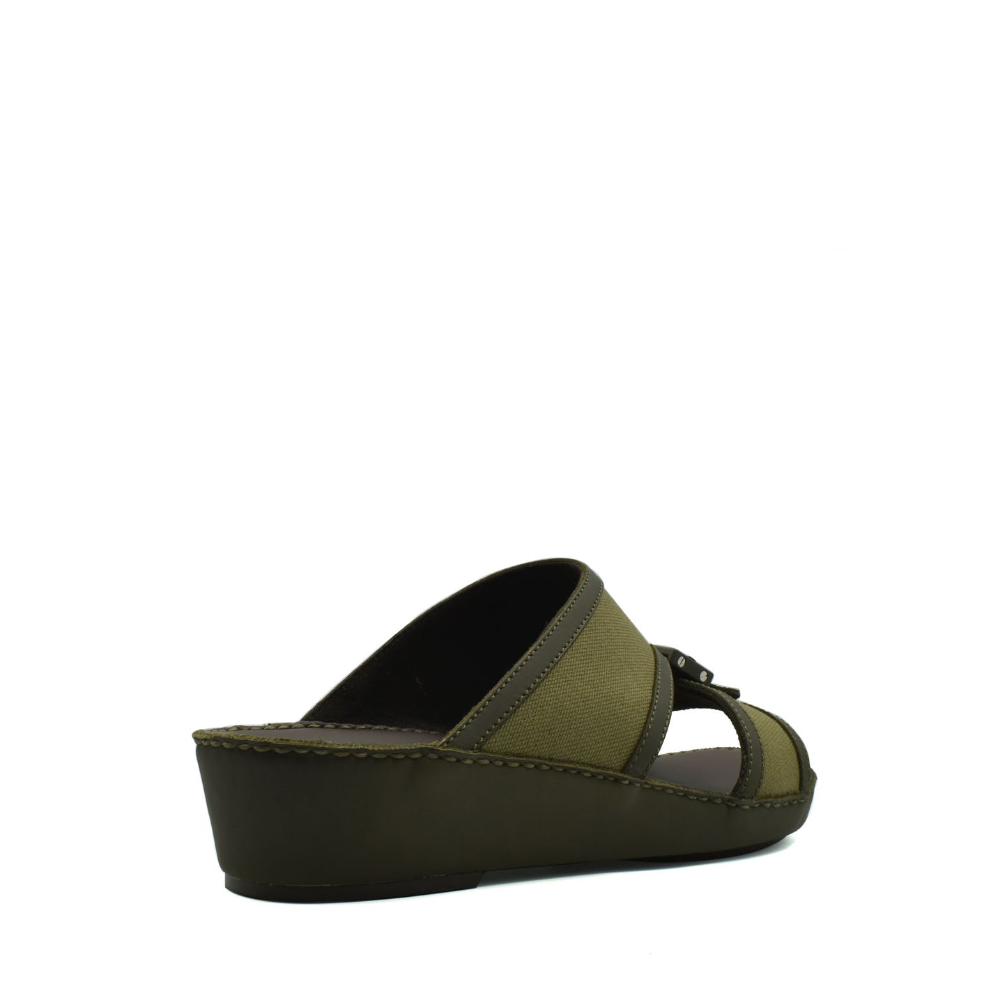 Olive green softcalf comfort slip on sandals with cushioned sole and adjustable straps
