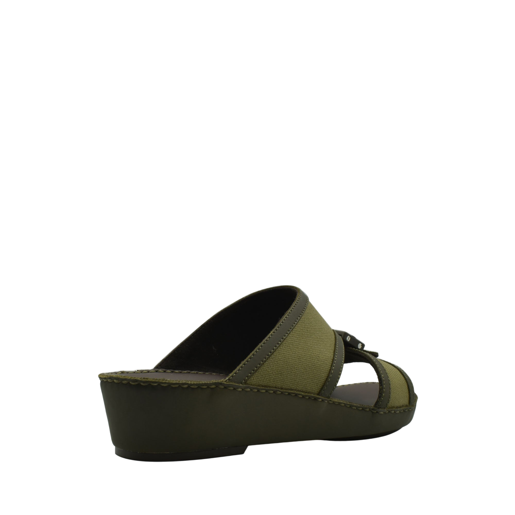 Olive green softcalf comfort slip on sandals with cushioned sole and adjustable straps
