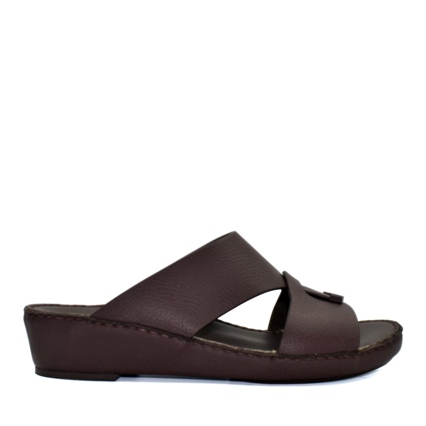 Brown trendy leather slide sandals with cushioned sole and open-toe design from Private collection