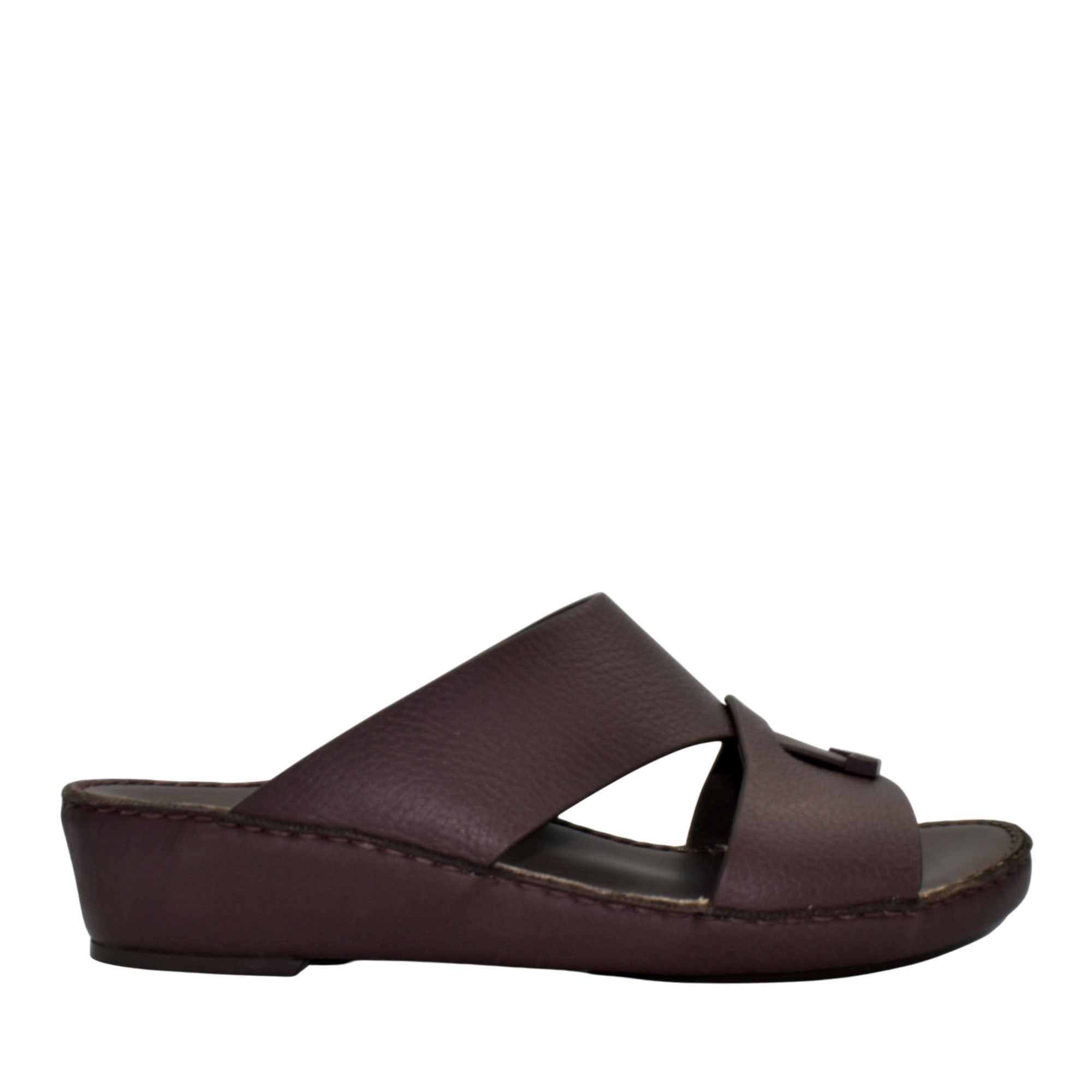 Brown trendy leather slide sandals with cushioned sole and open-toe design from Private collection